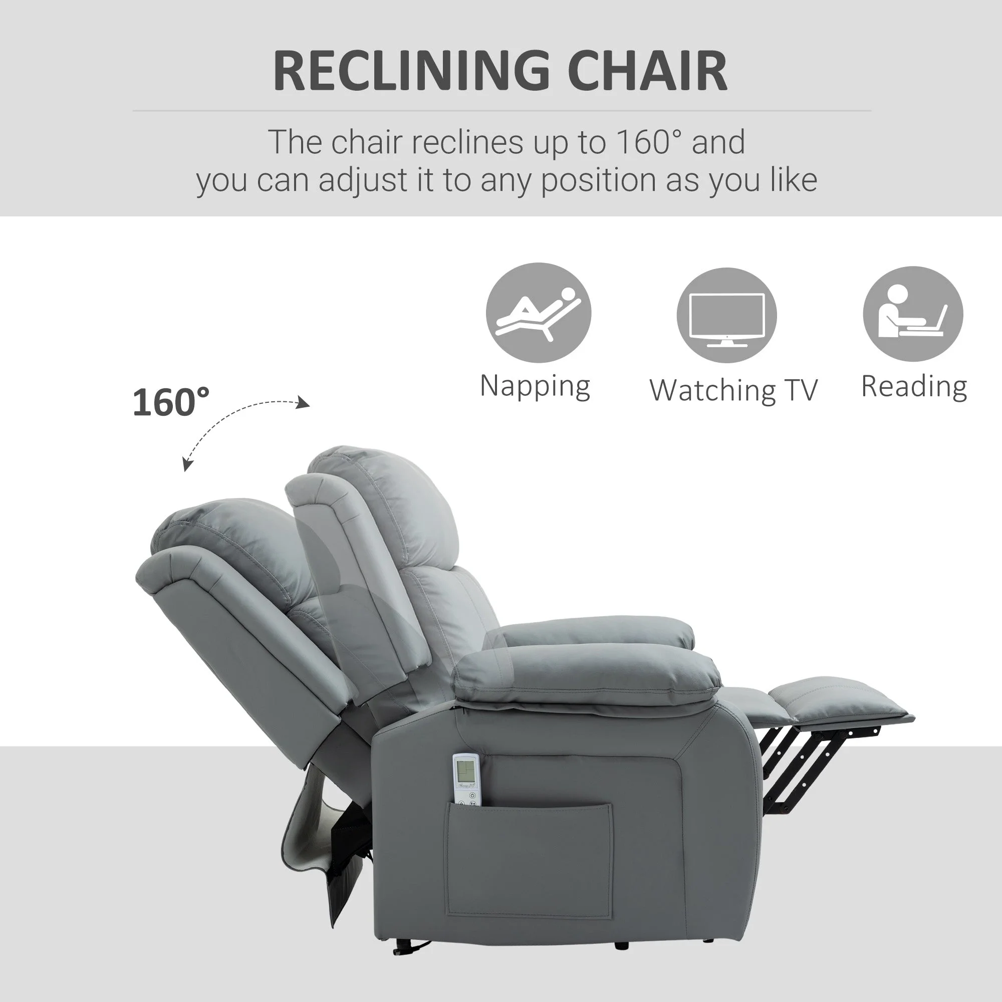 Homcom Electric Power Lift Recliner Chair Vibration Massage Reclining Chair with Remote Control and Side Pocket - Image 5