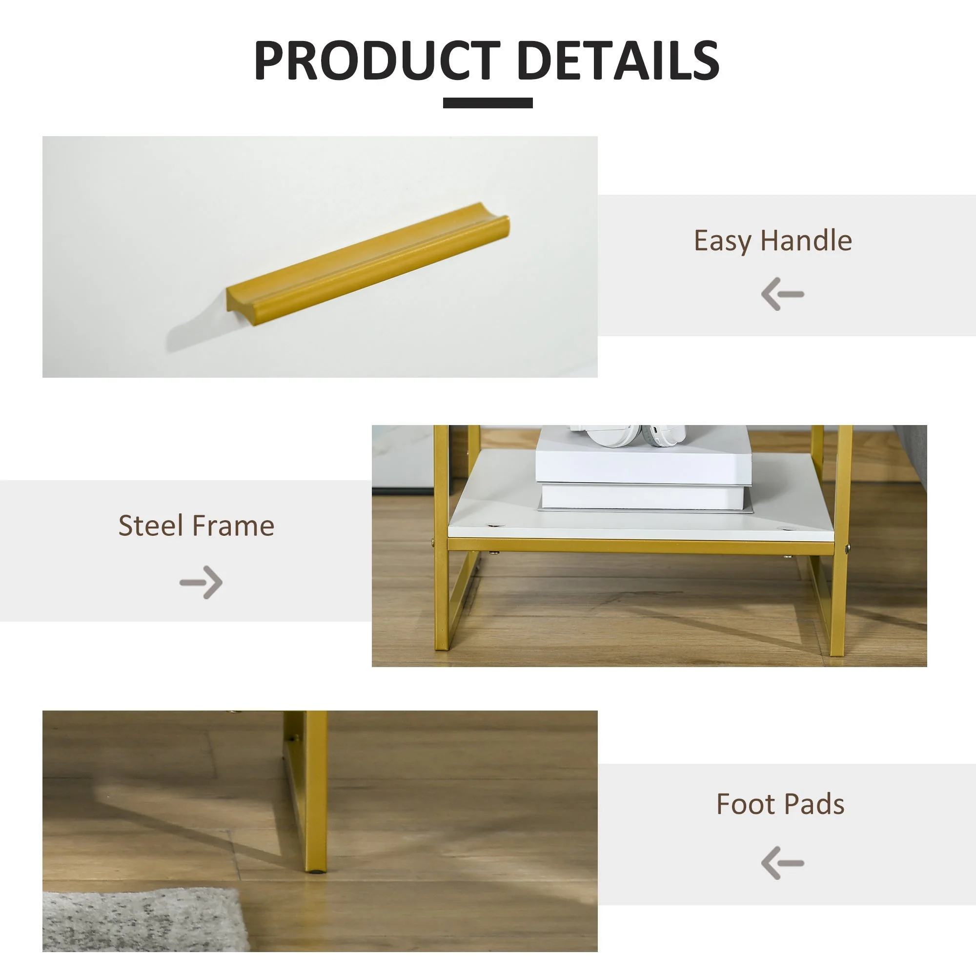 Homcom Elegant Gold-Tone Metal Frame Side Table With Drawer - Image 6