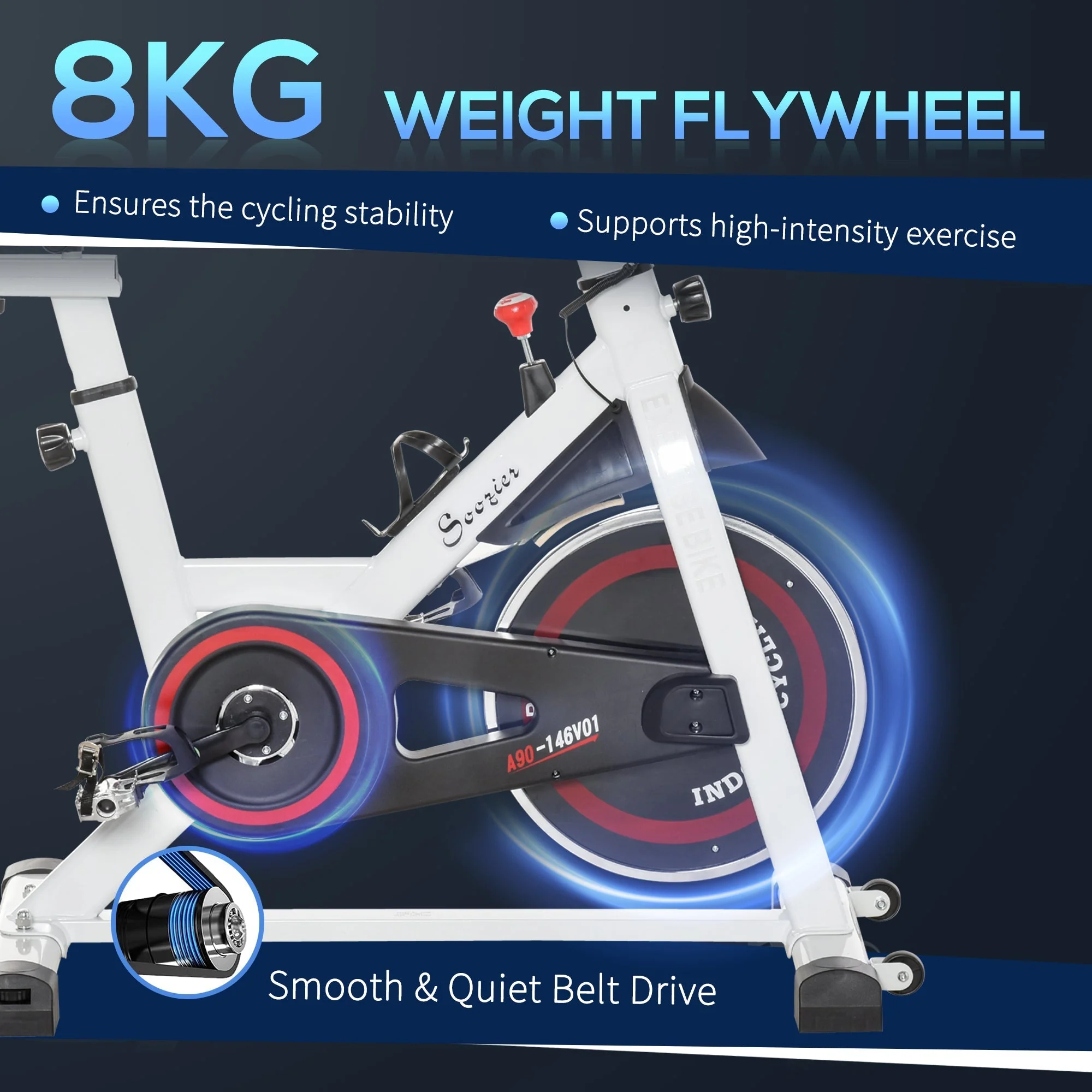 Homcom Exercise Cycling Bike Indoor Stationary Cardio Workout Fitness Racing Machine W/ Adjustable Resistance - Image 4
