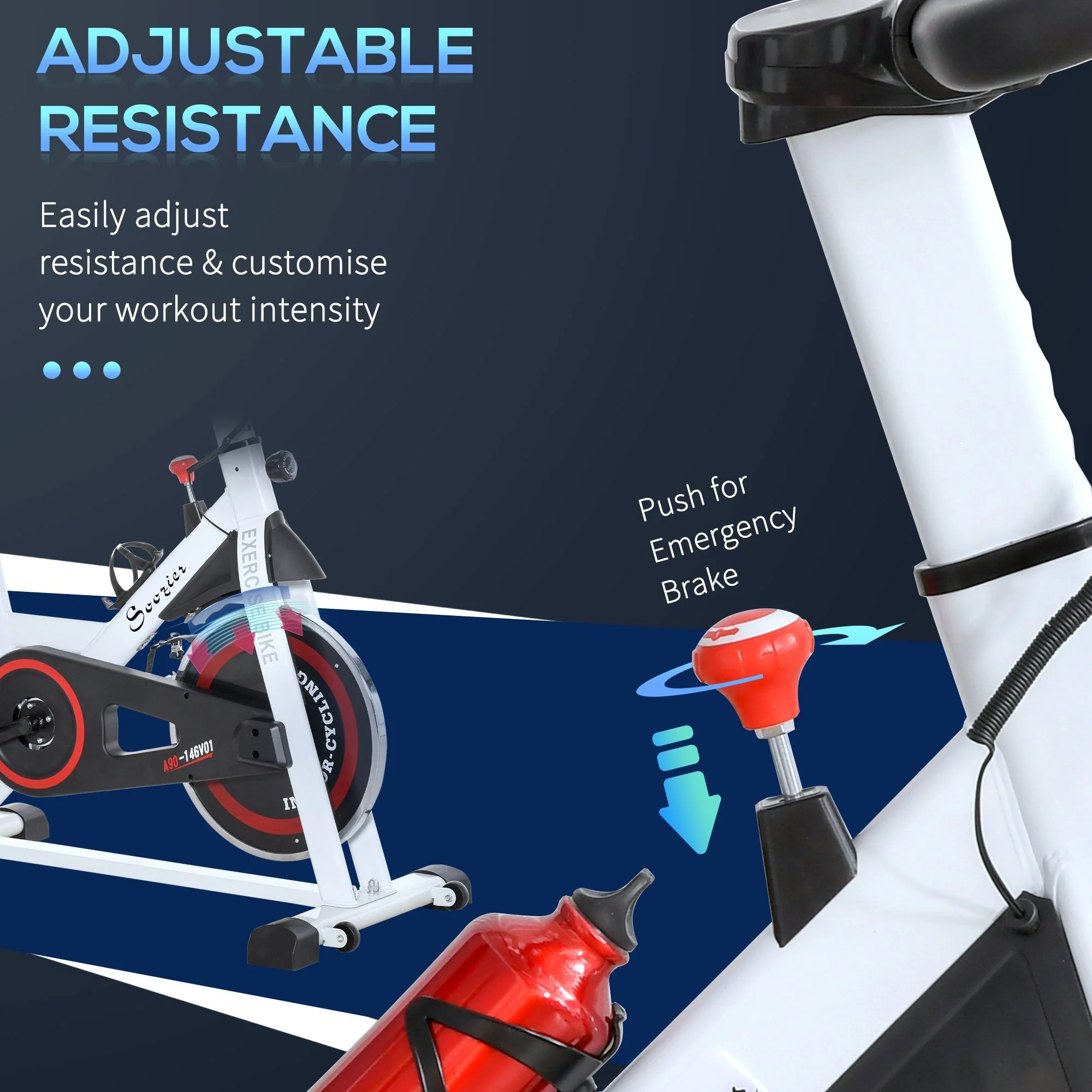 Homcom Exercise Cycling Bike Indoor Stationary Cardio Workout Fitness Racing Machine W/ Adjustable Resistance - Image 6