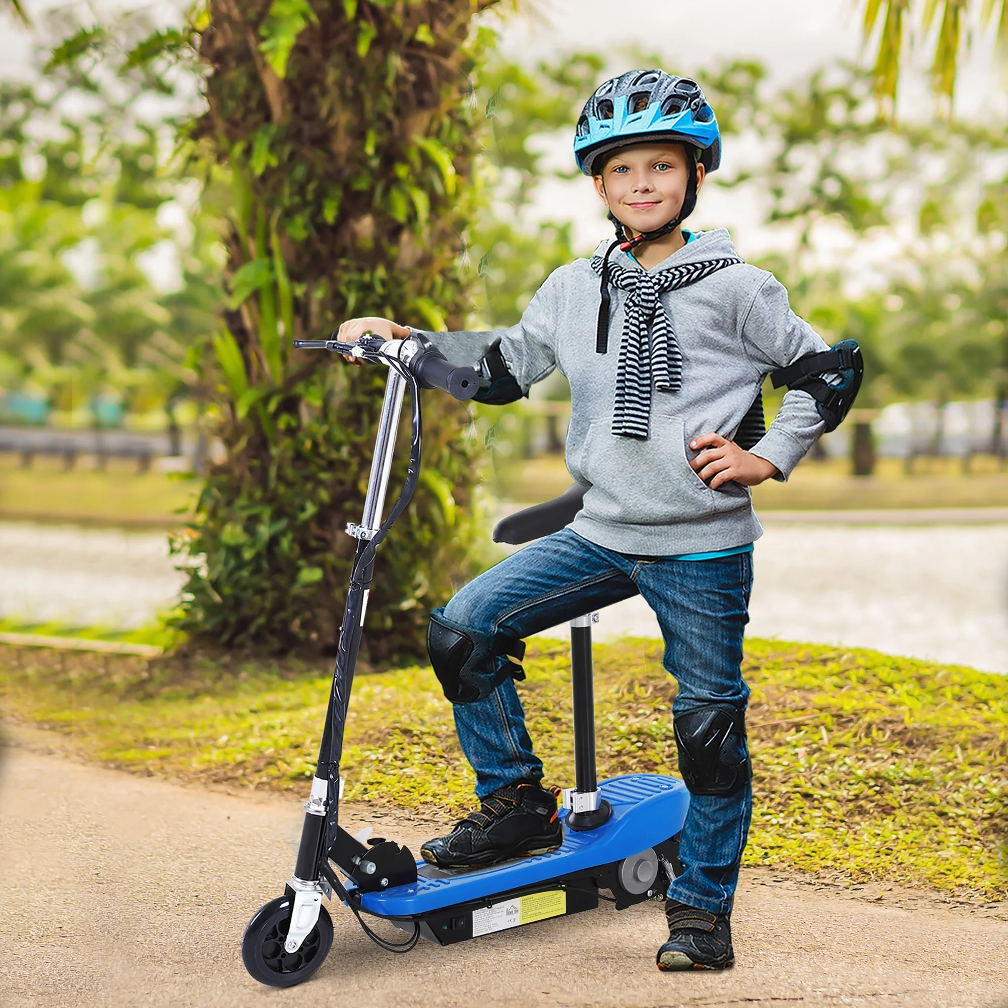 Homcom Foldable Electric Scooter For Kids 12V 120W Withbrake Kickstand -Blue - Image 2