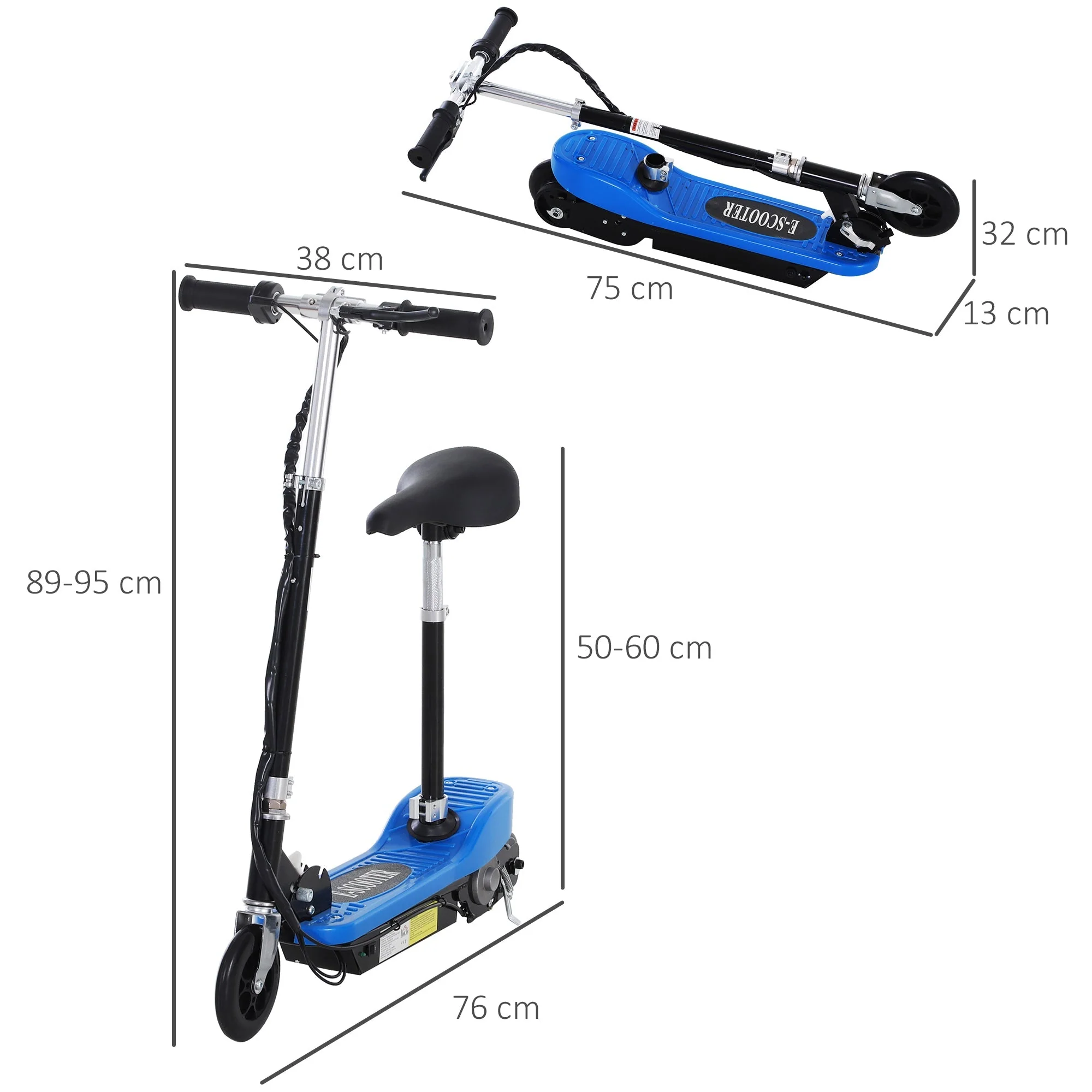 Homcom Foldable Electric Scooter For Kids 12V 120W Withbrake Kickstand -Blue - Image 3