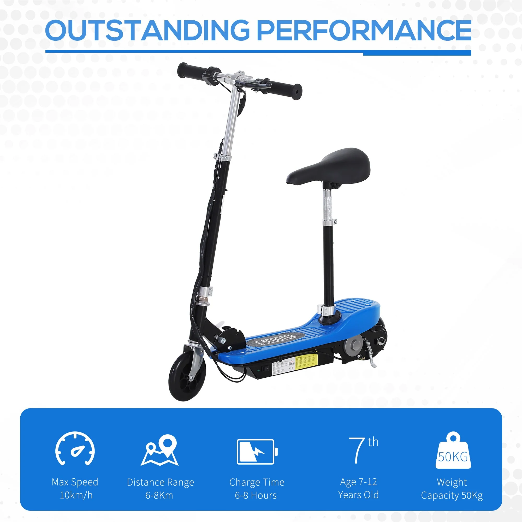Homcom Foldable Electric Scooter For Kids 12V 120W Withbrake Kickstand -Blue - Image 4