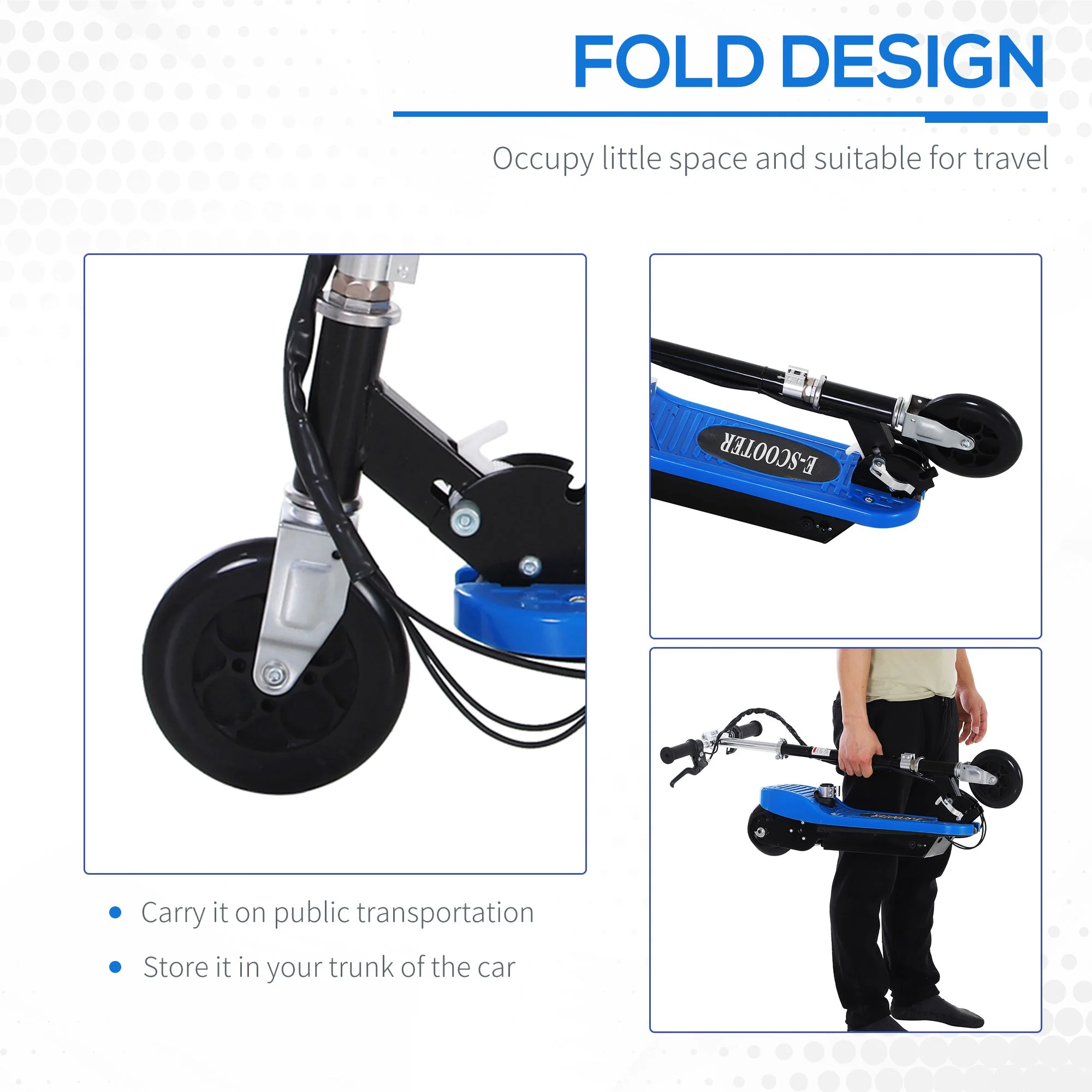Homcom Foldable Electric Scooter For Kids 12V 120W Withbrake Kickstand -Blue - Image 5