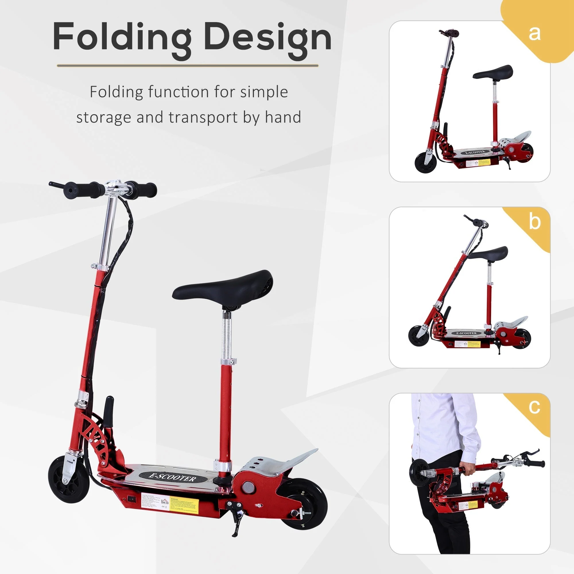 Homcom Foldable Electric Scooter For Teens Over 7 Years Old 12V Battery 120W-Red - Image 5