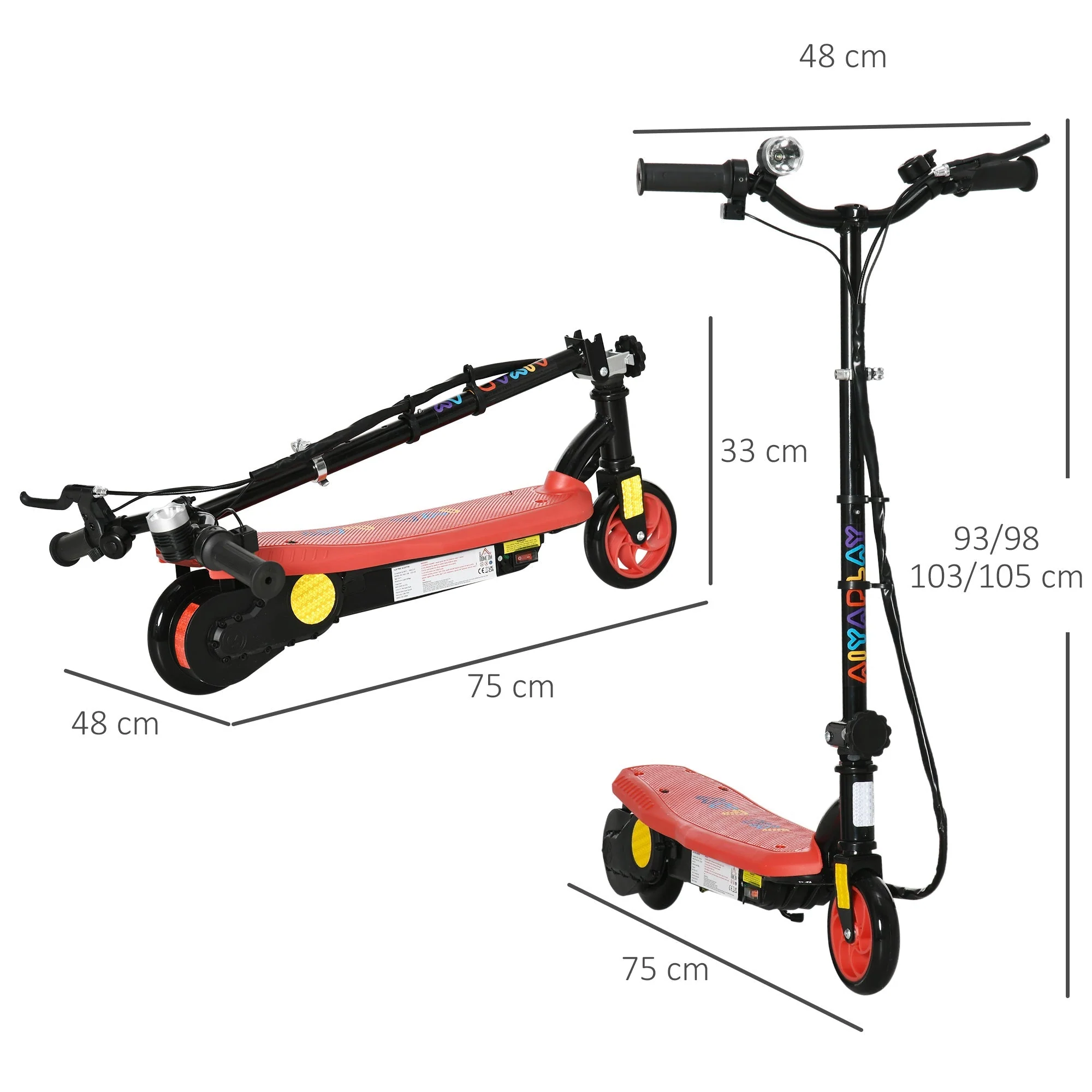 Homcom Foldable Electric Scooter With Led Headlight For Ages 7-14 Years - Red - Image 3