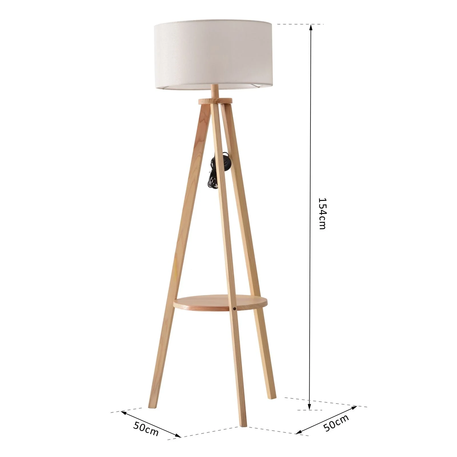 Homcom Free Standing Tripod Floor Lamp Bedside Light Reading Light With Storage Shelf Linen Shade For Living Room Bedroom - Image 3