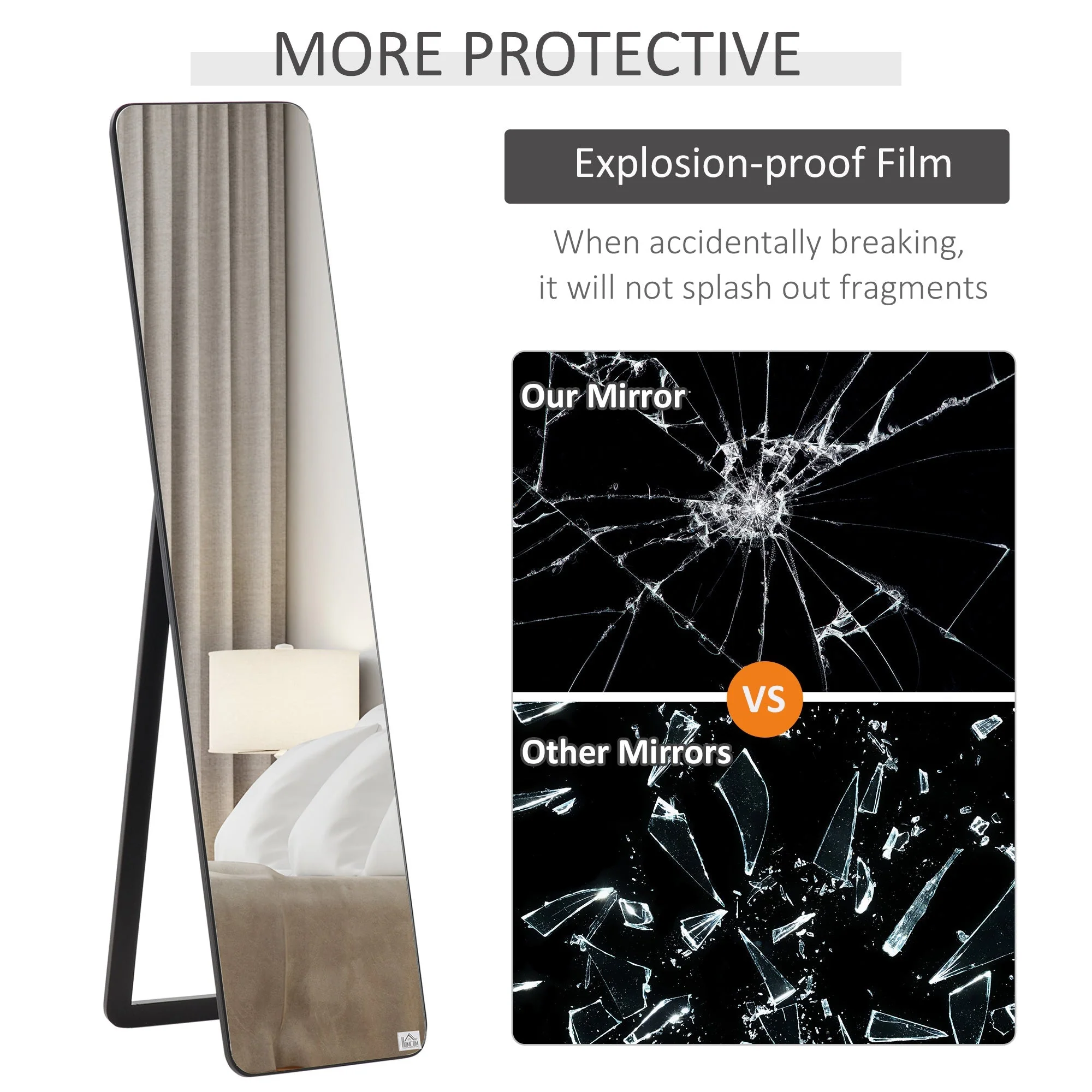Homcom Full Length Mirror Floor Standing or Wall Mount Dressing Mirror Bedroom Black - Image 7