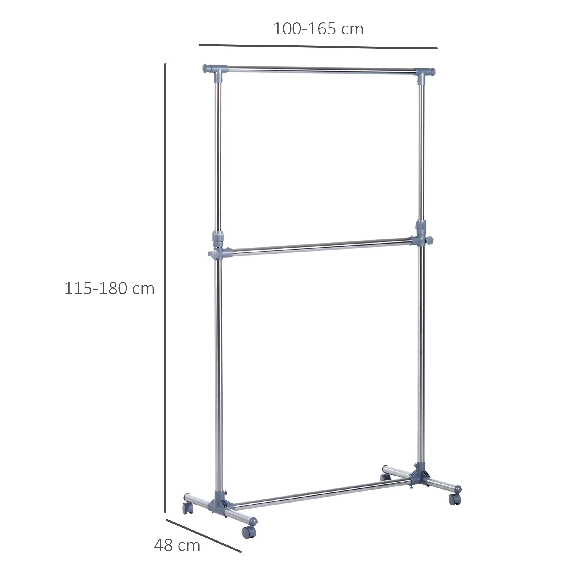 Homcom Heavy Duty Clothes Hanger Garment Rail Hanging Display Stand Rack With Wheels Adjustable - Image 3
