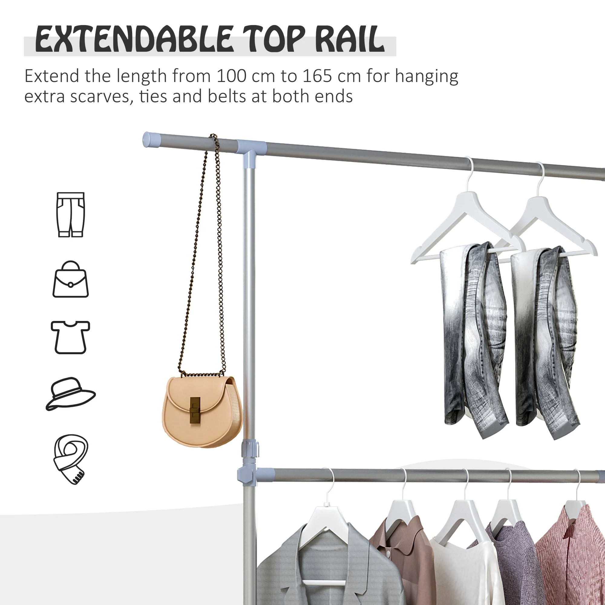 Homcom Heavy Duty Clothes Hanger Garment Rail Hanging Display Stand Rack With Wheels Adjustable - Image 5