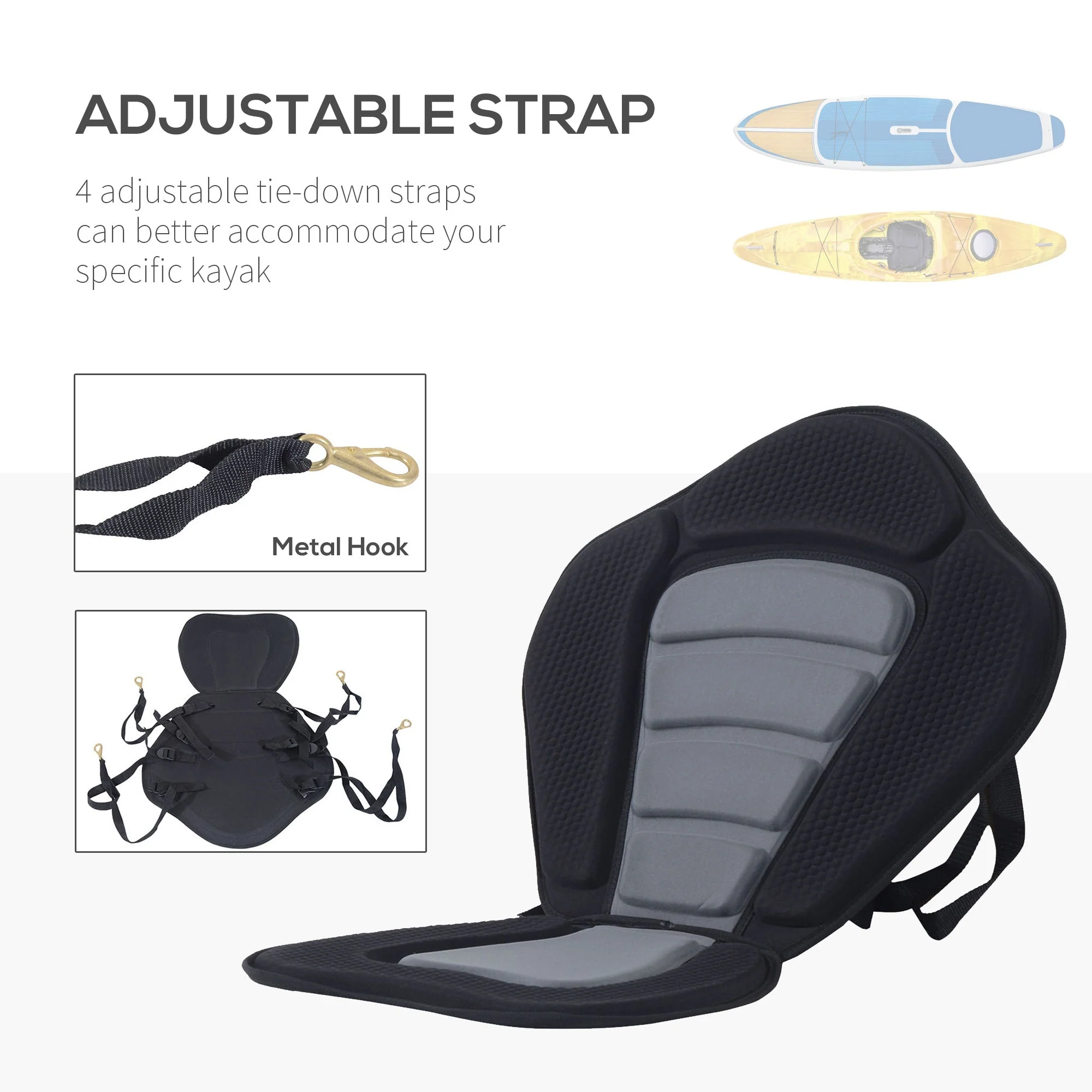 Homcom High Back Detachable Canoe/Kayak Seat-Black - Image 4
