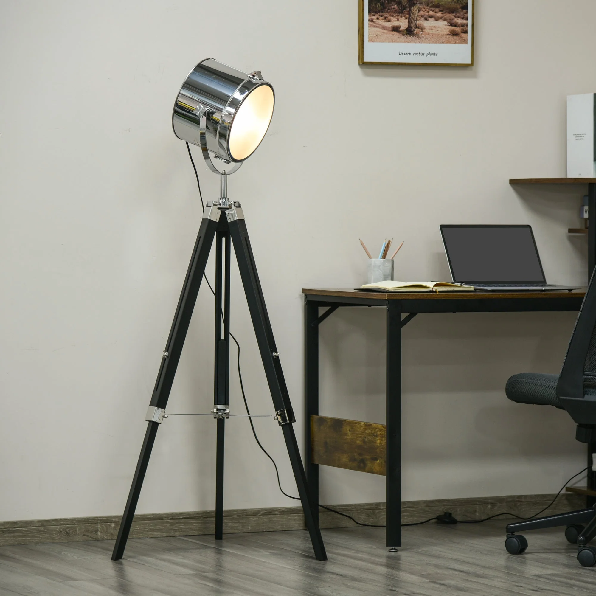 Homcom Industrial Style Adjustable Tripod Floor Lamp Searchlight Reading Lamp - Image 2