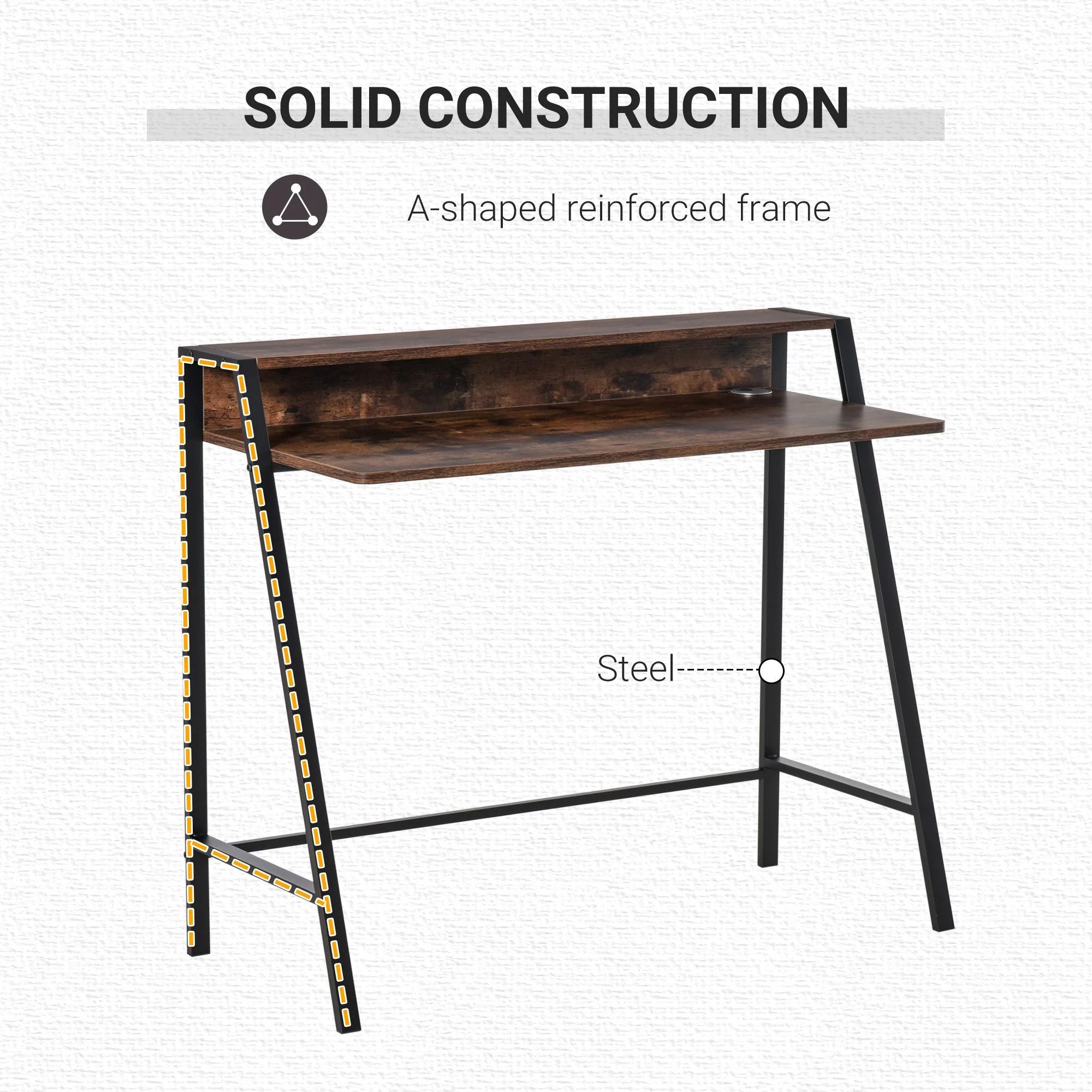 Homcom Industrial-Style Writing Desk With Top Shelf - Brown - Image 5