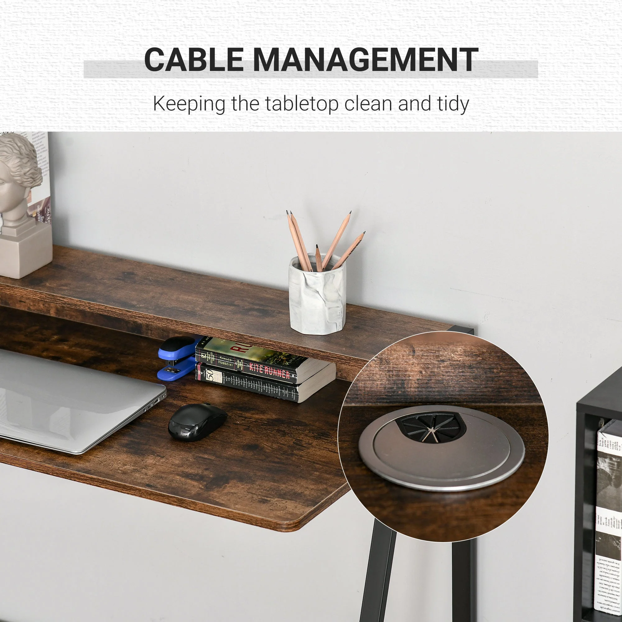 Homcom Industrial-Style Writing Desk With Top Shelf - Brown - Image 6
