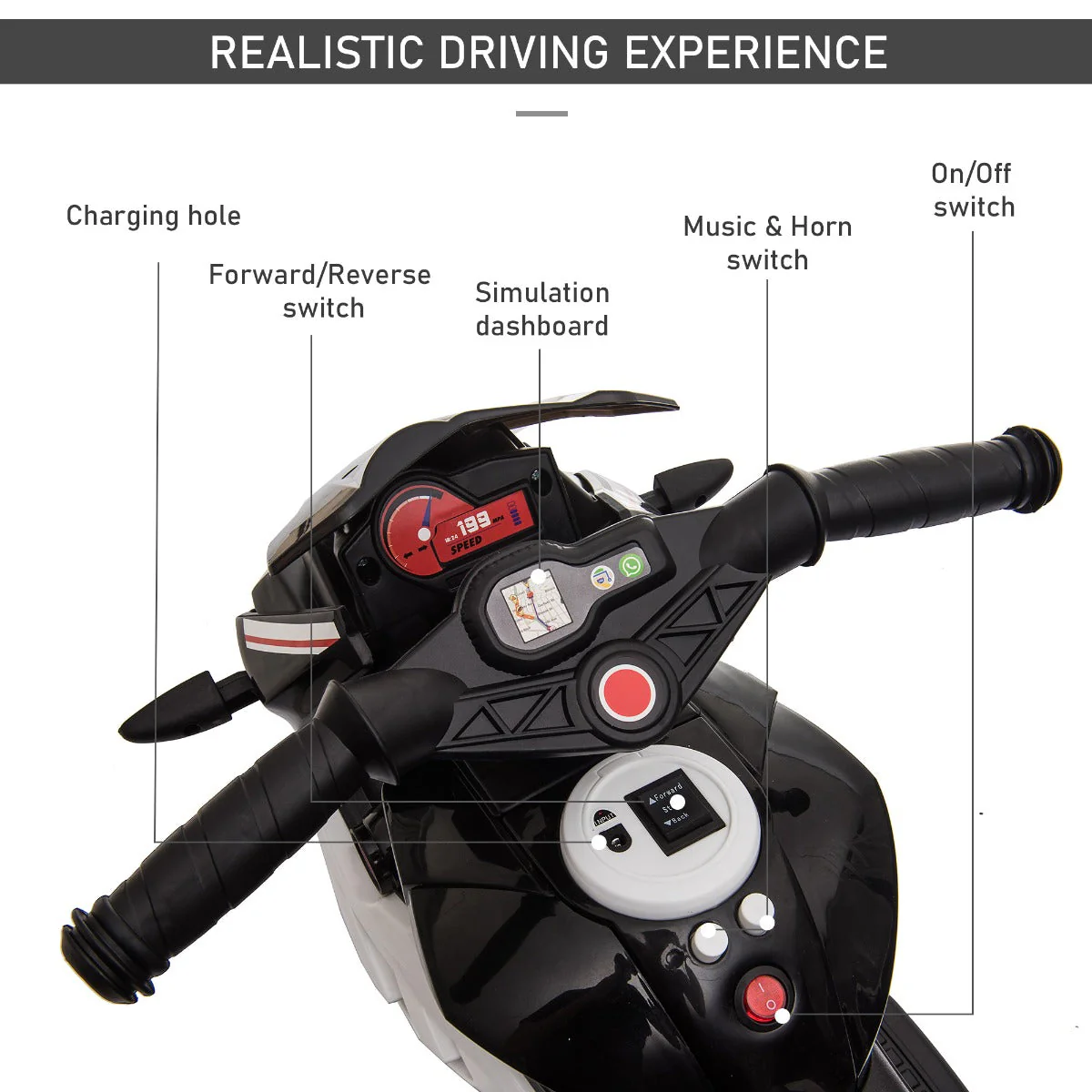 Homcom Kids 6V Battery Steel Enforced Motorcycle Ride On Trike Black - Image 5