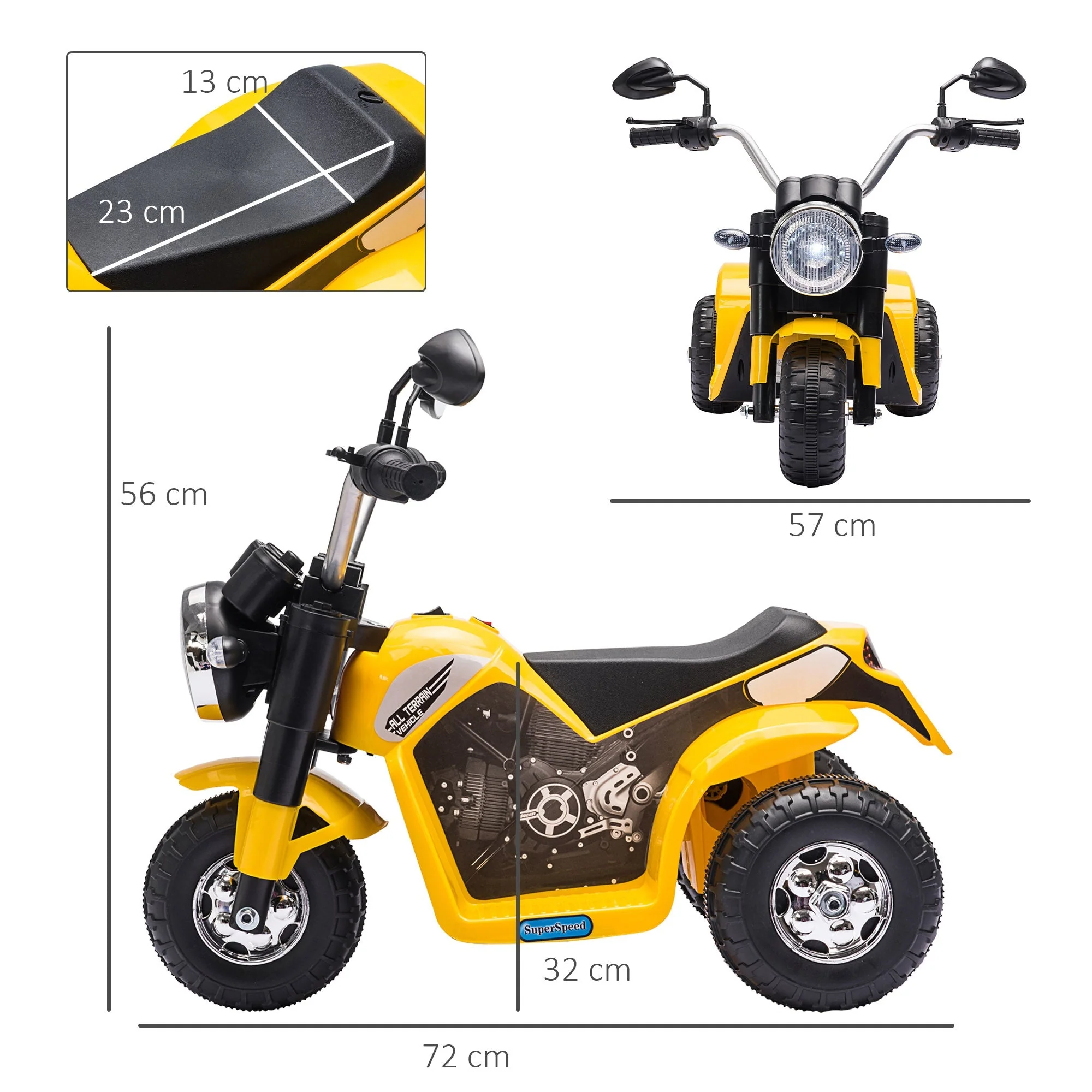 Homcom Kids 6V Electric Motorcycle Ride-On Toy Battery 18 - 36 Months Yellow - Image 2