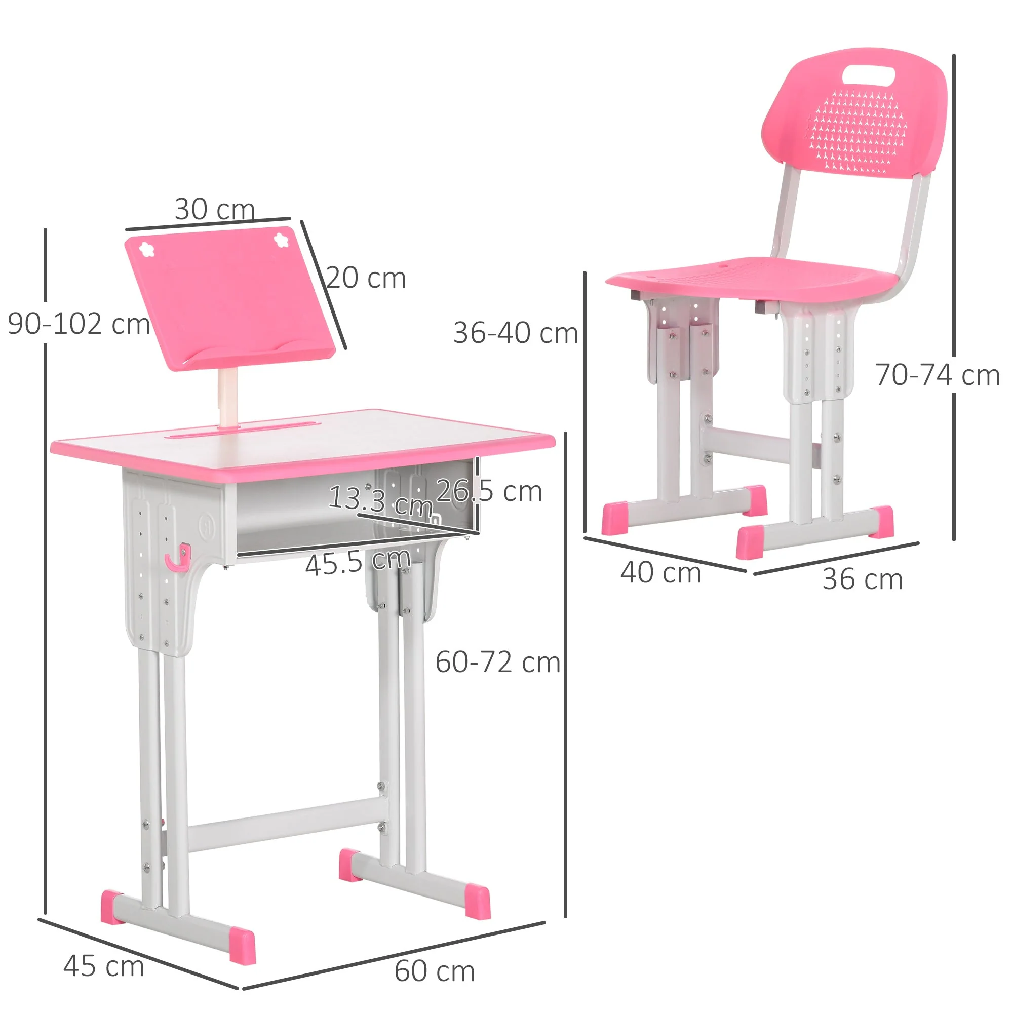 Homcom Kids Adjustable Desk And Chair Set Book Stand Pen Slot - Pink - Image 3