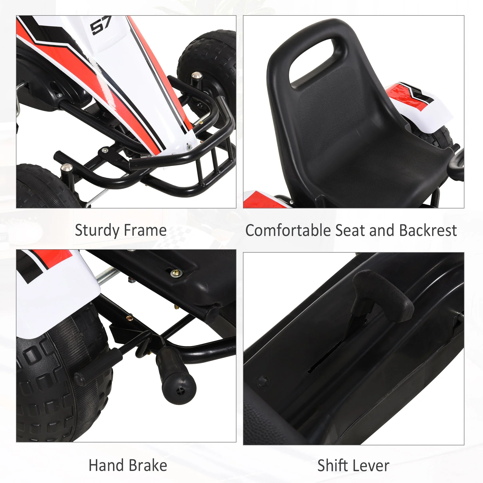 Homcom Kids Adjustable Seat PP Pedal Go-Kart White/Red - Image 3