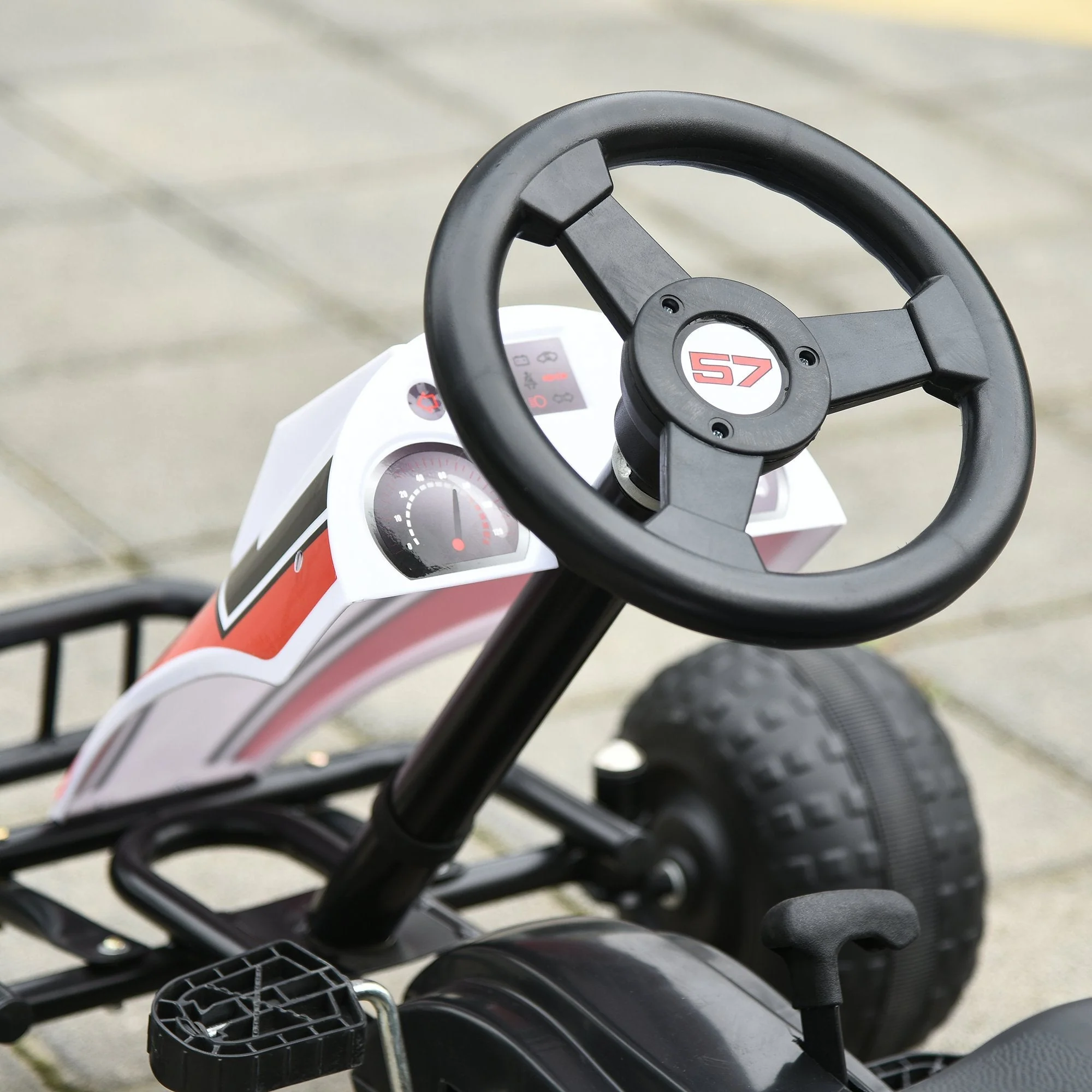 Homcom Kids Adjustable Seat PP Pedal Go-Kart White/Red - Image 7