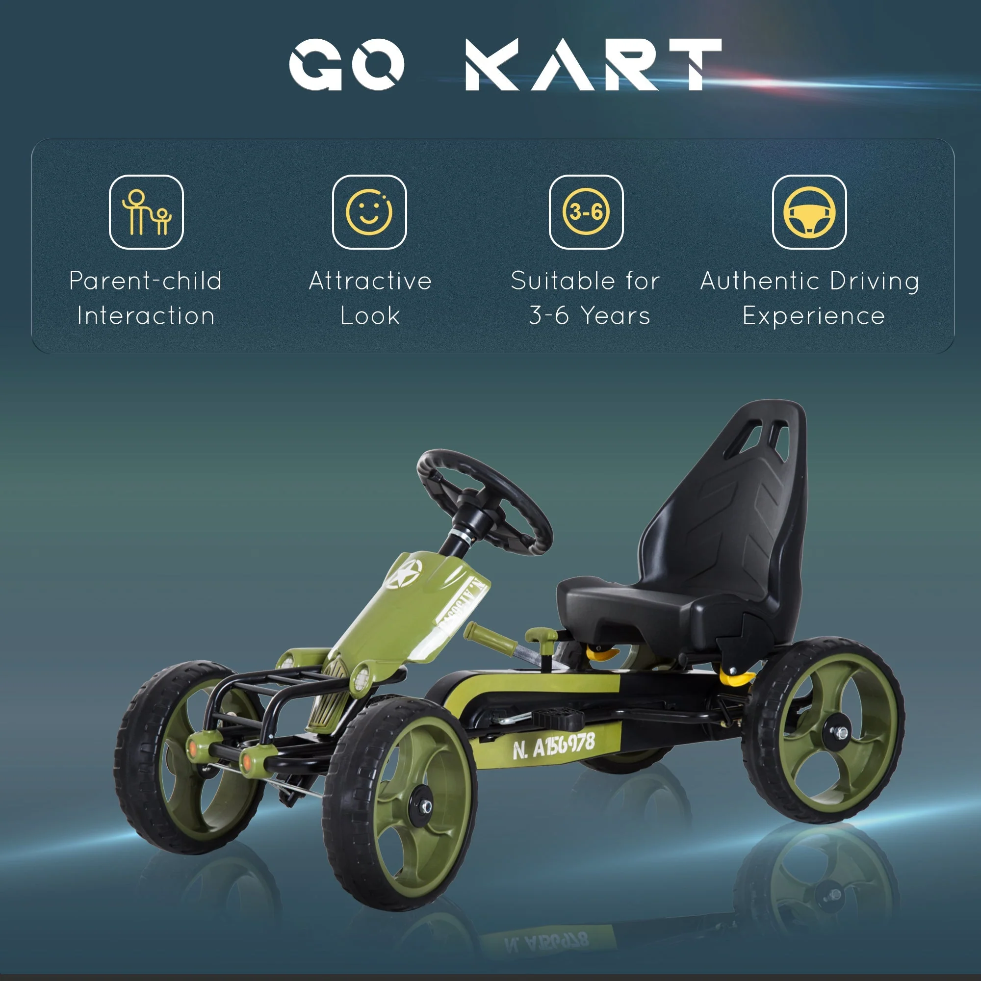 Homcom Kids Children Pedal Go Kart Ride On Racer Braking System Adjustable Seat Green - Image 3