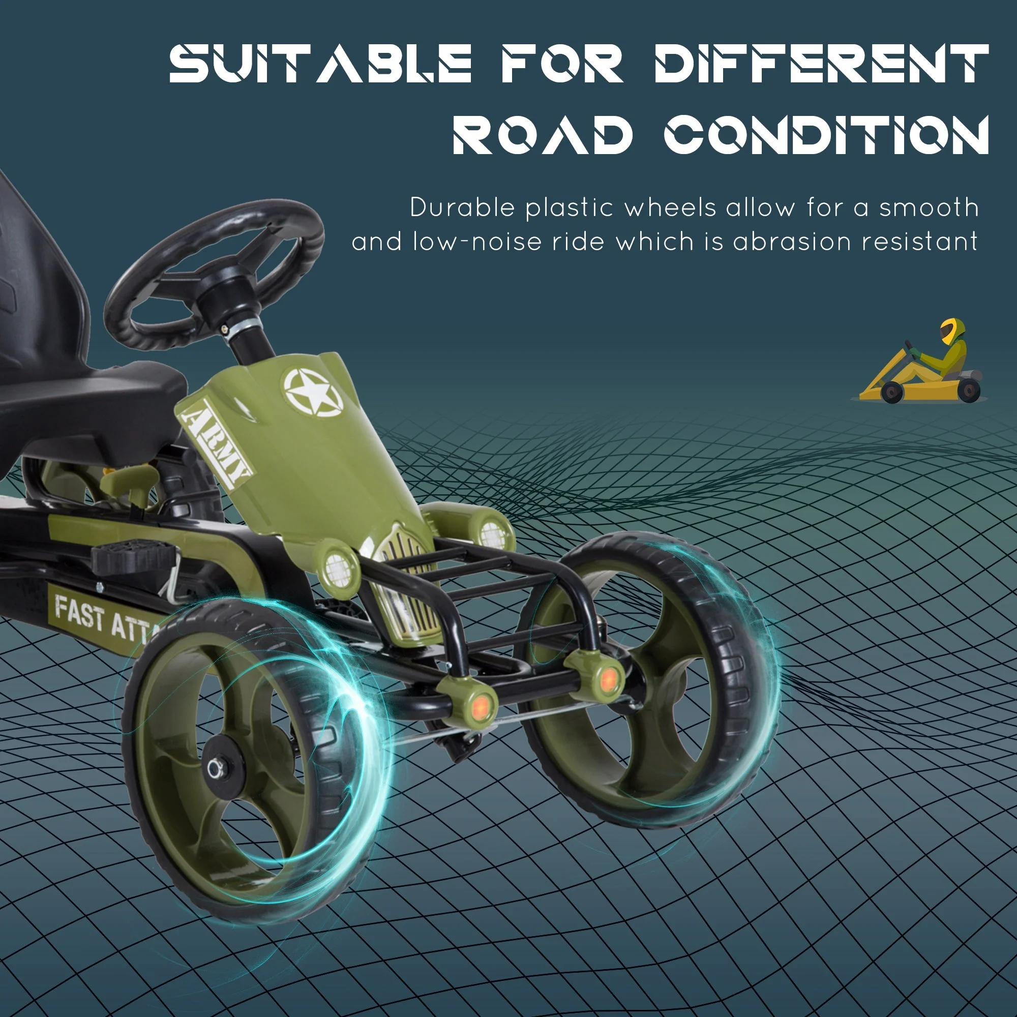 Homcom Kids Children Pedal Go Kart Ride On Racer Braking System Adjustable Seat Green - Image 5