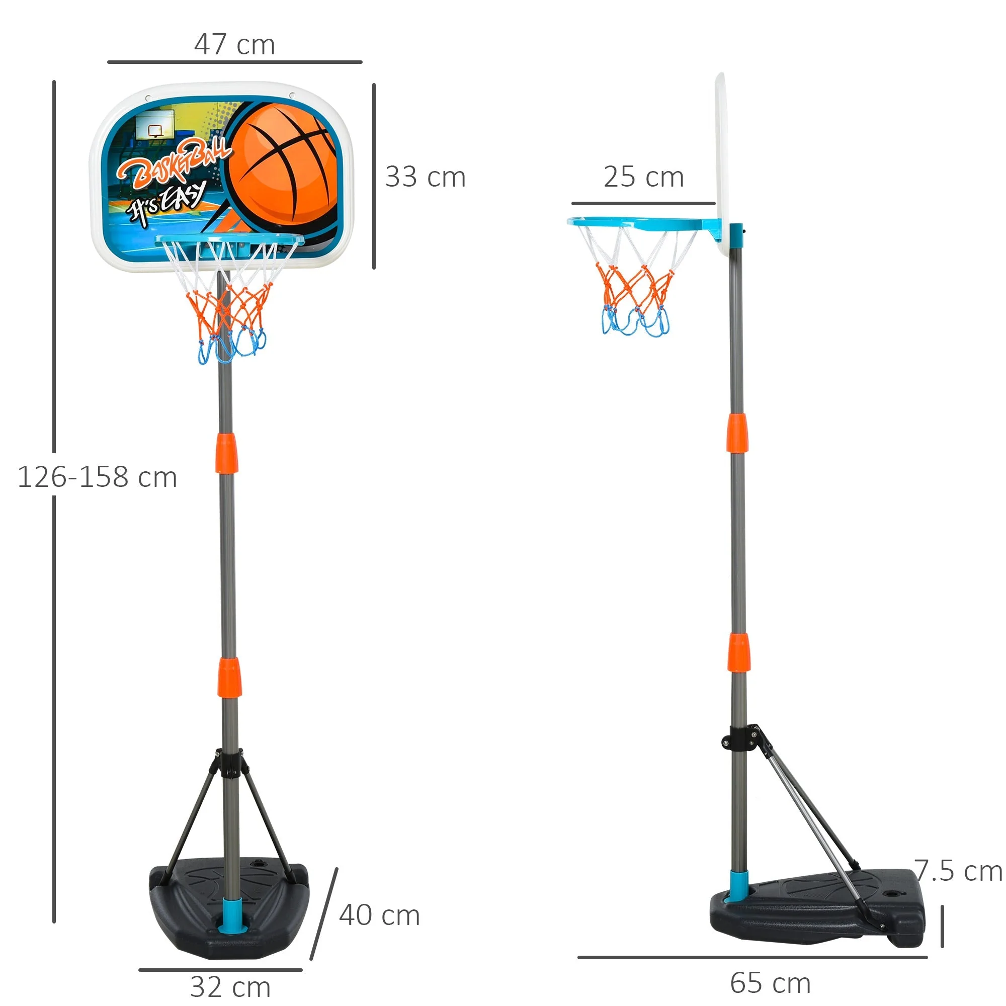 Homcom Kids Height Adjustable Aluminium Basketball Hoop Stand With Ball - Image 3