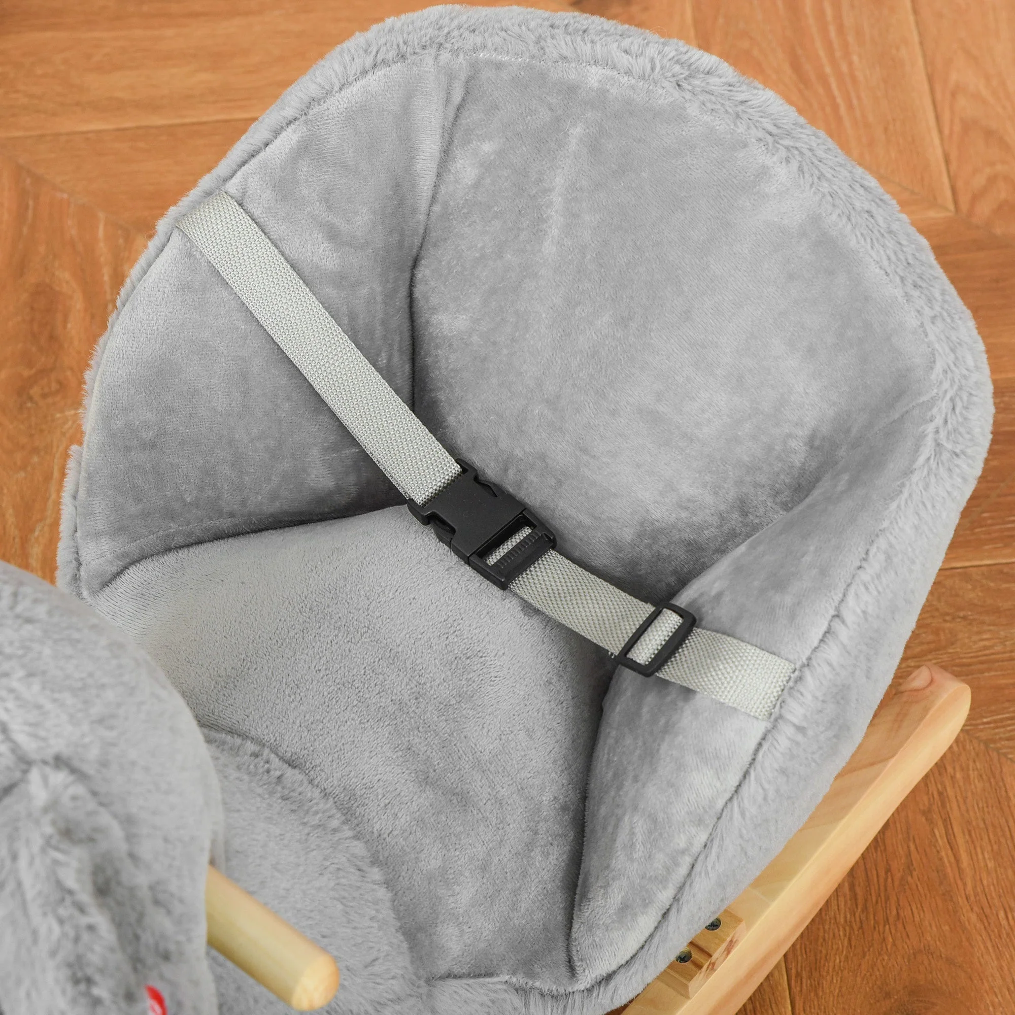 Homcom Kids Plush Ride-On Rocking Horse Koala-Shaped Toy Rocker With Gloved Doll Grey - Image 8