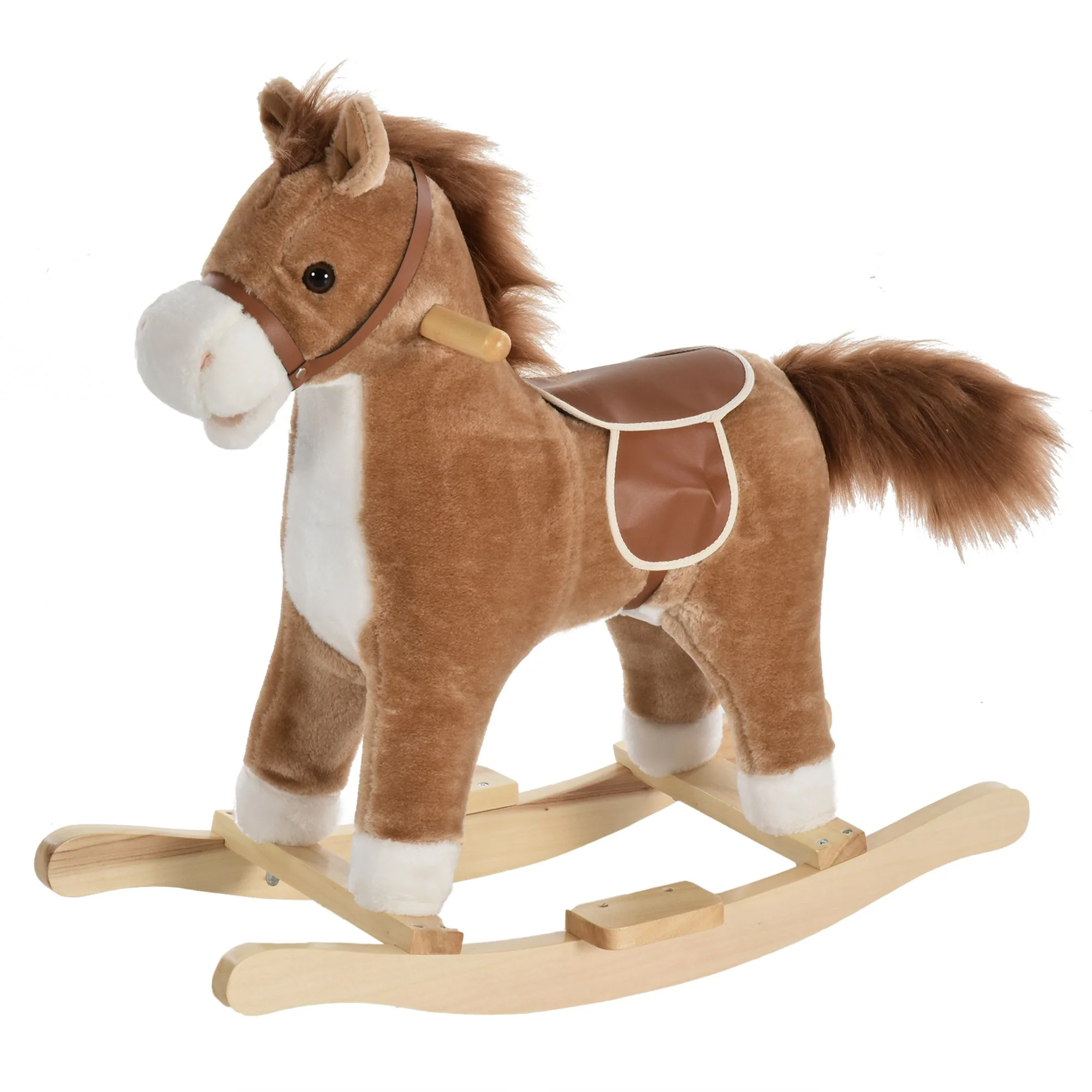 Homcom Kids Ride On Plush Rocking Horse With Sound Brown - Image 2