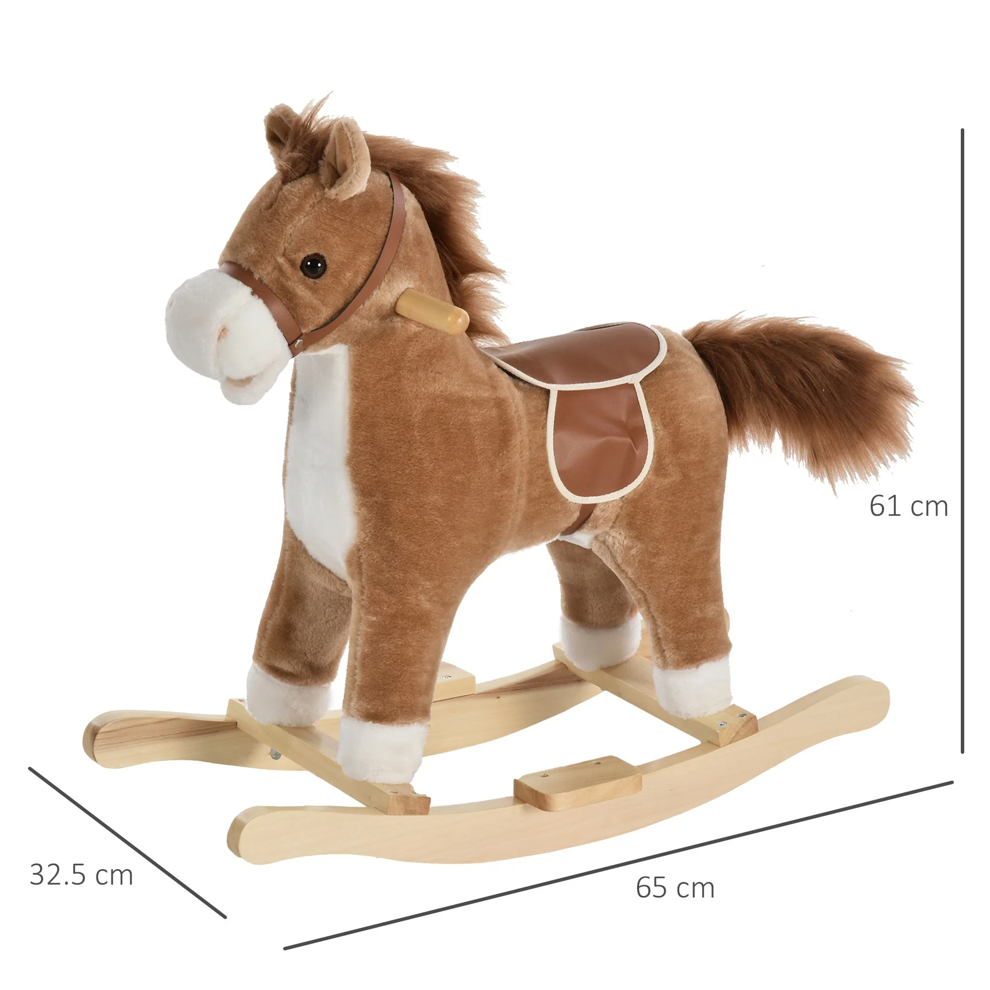 Homcom Kids Ride On Plush Rocking Horse With Sound Brown - Image 3