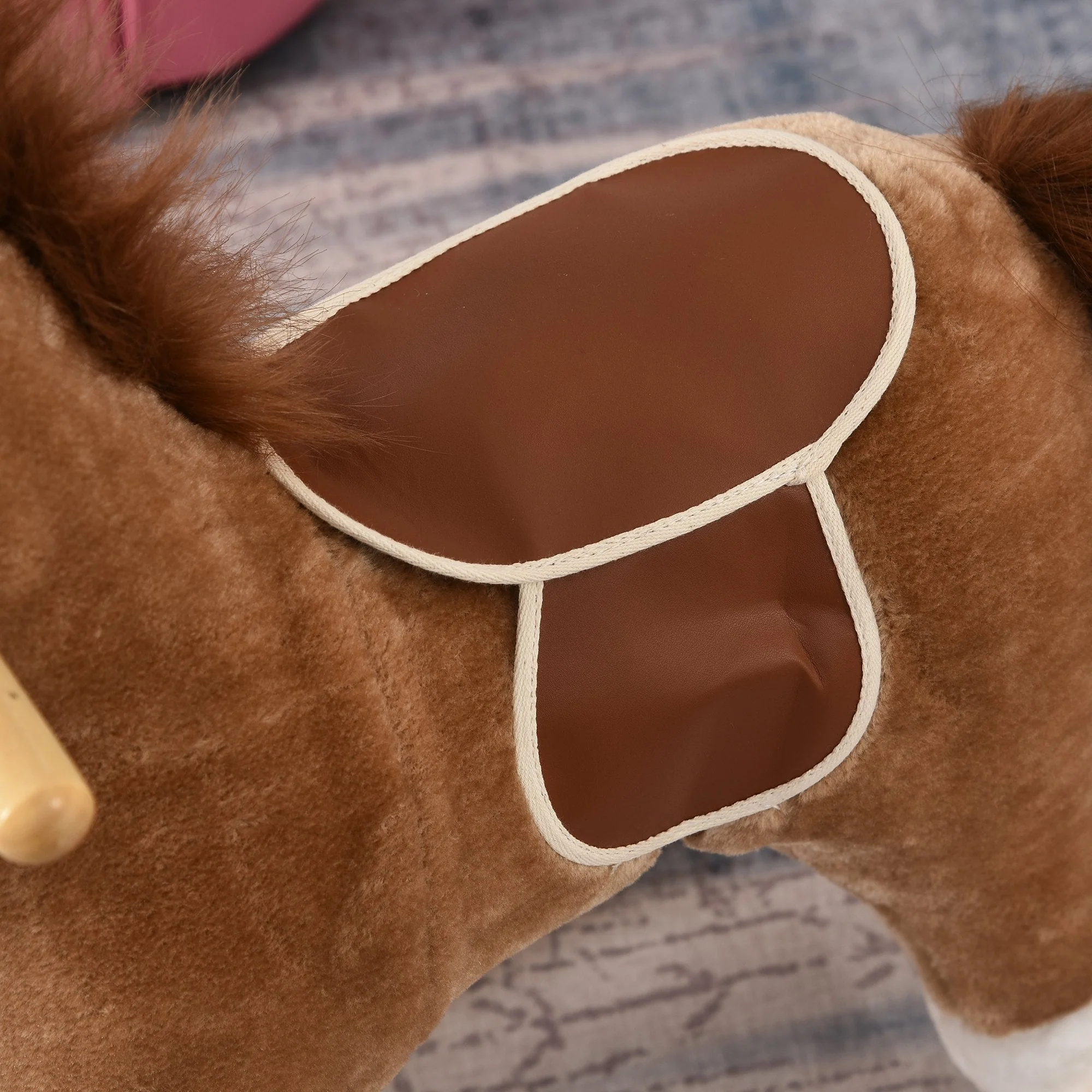 Homcom Kids Ride On Plush Rocking Horse With Sound Brown - Image 8