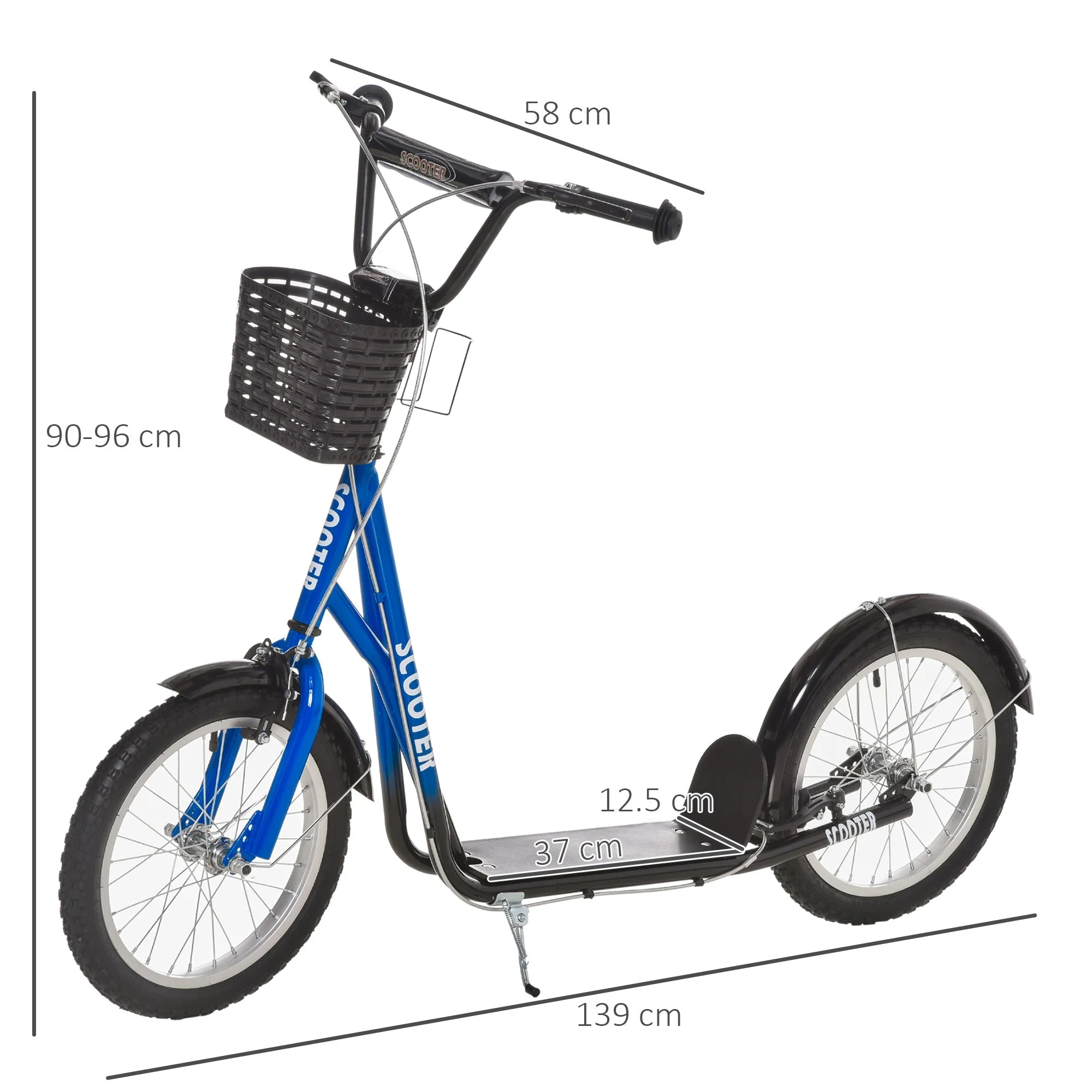 Homcom Kids Scooter Adjustable With Inflatable Wheel Brake Basket Cupholder Mudguard - Image 3