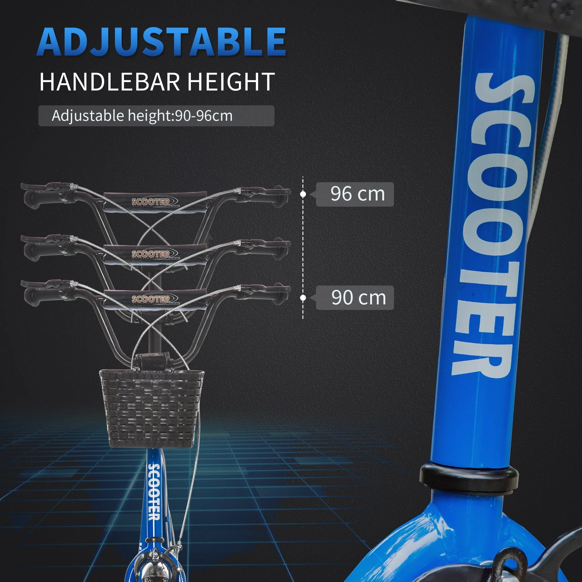 Homcom Kids Scooter Adjustable With Inflatable Wheel Brake Basket Cupholder Mudguard - Image 4