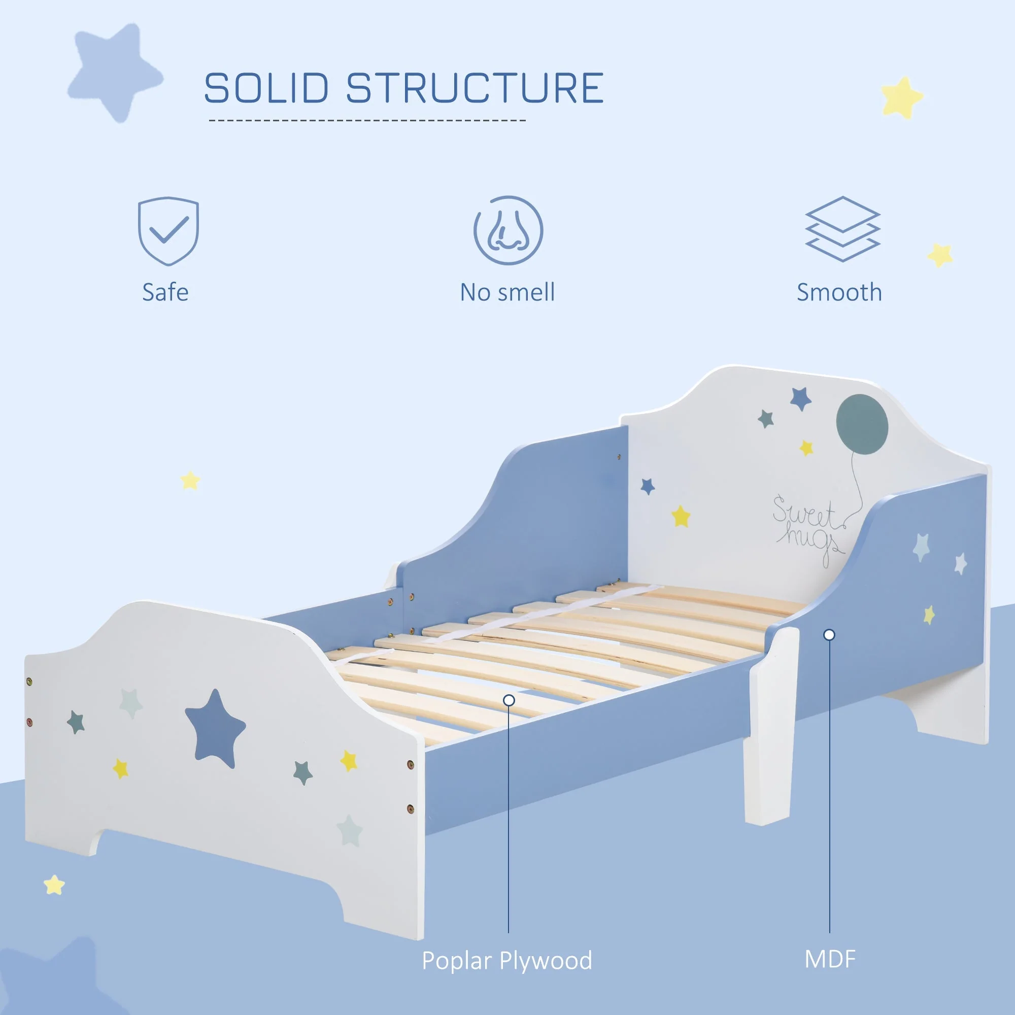 Homcom Kids Star & Balloon Single Bed Frame w/ Safe Guardrails Slats Bedroom Furniture Dreams - Image 3