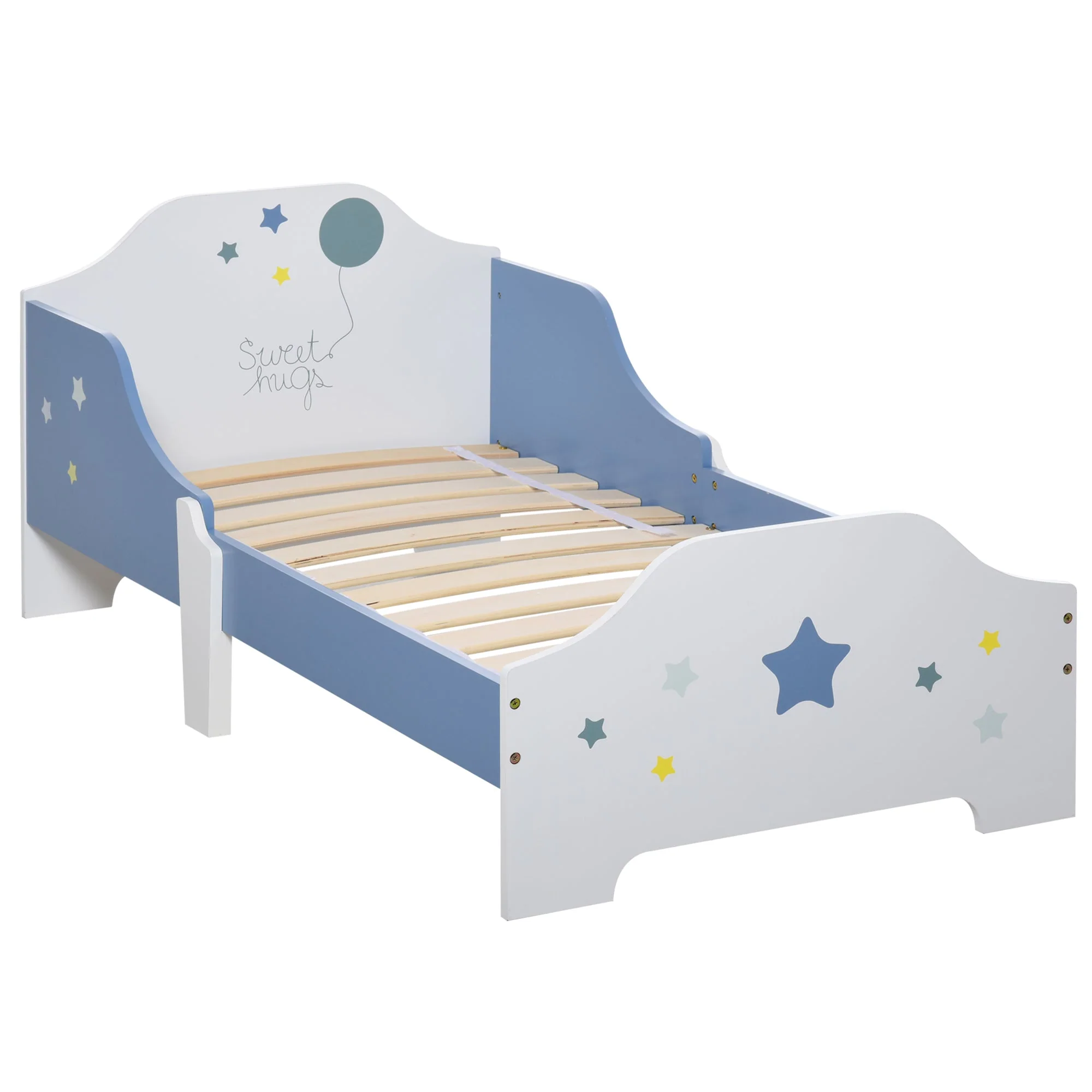 Homcom Kids Star & Balloon Single Bed Frame w/ Safe Guardrails Slats Bedroom Furniture Dreams - Image 8