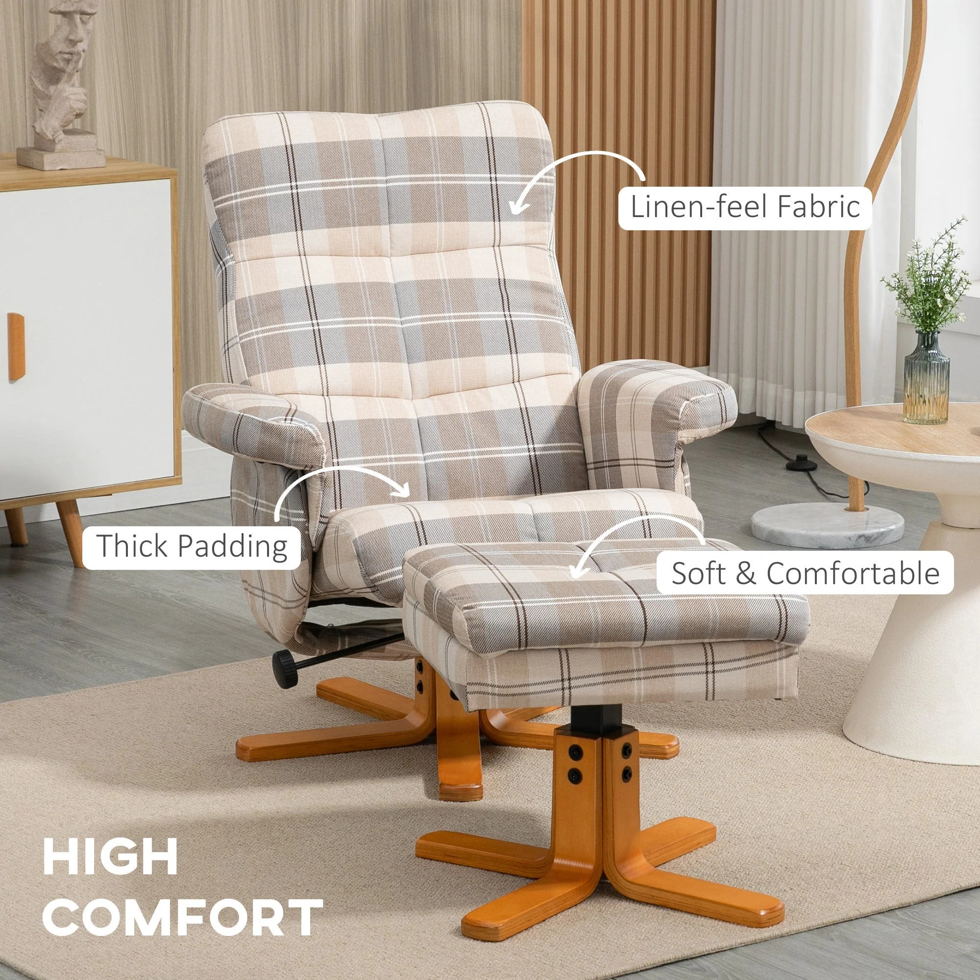 Homcom Linen Swivel Recliner Chair with Footstool - Image 6