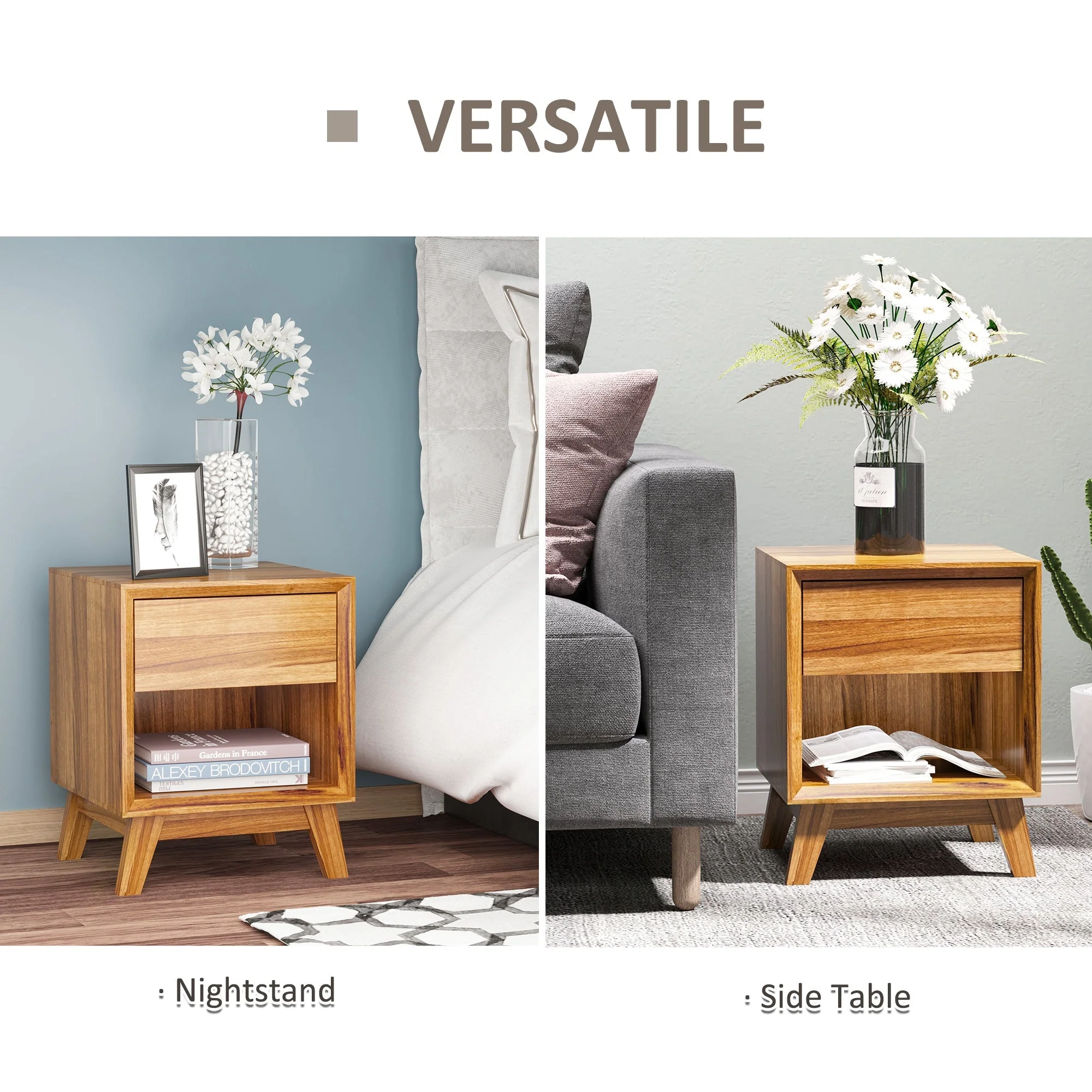 Homcom Modern Bedside Table Nightstand - Image 4