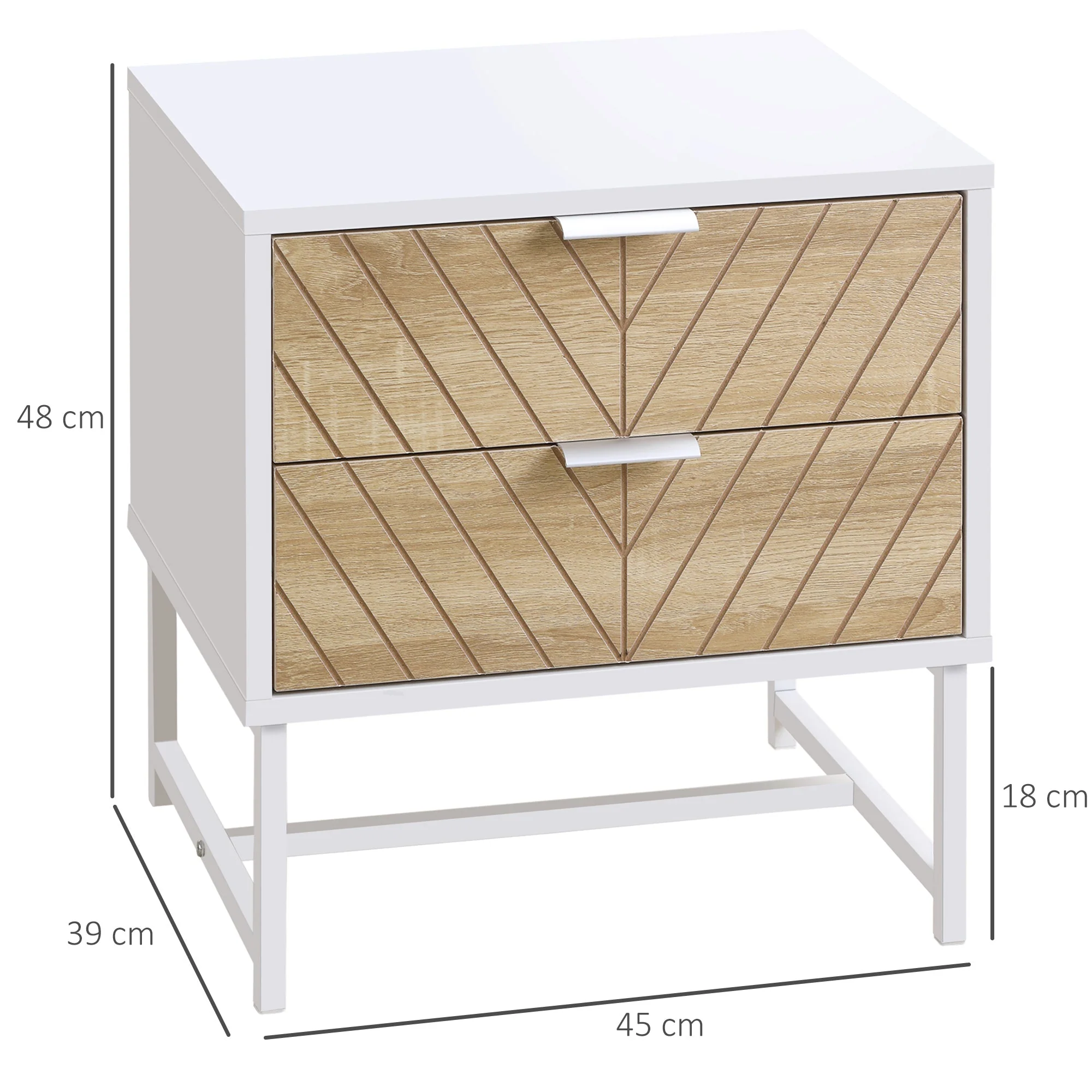 Homcom Modern Bedside Table With 2 Drawers Sofa Side Table For Bedroom White And Oak - Image 3