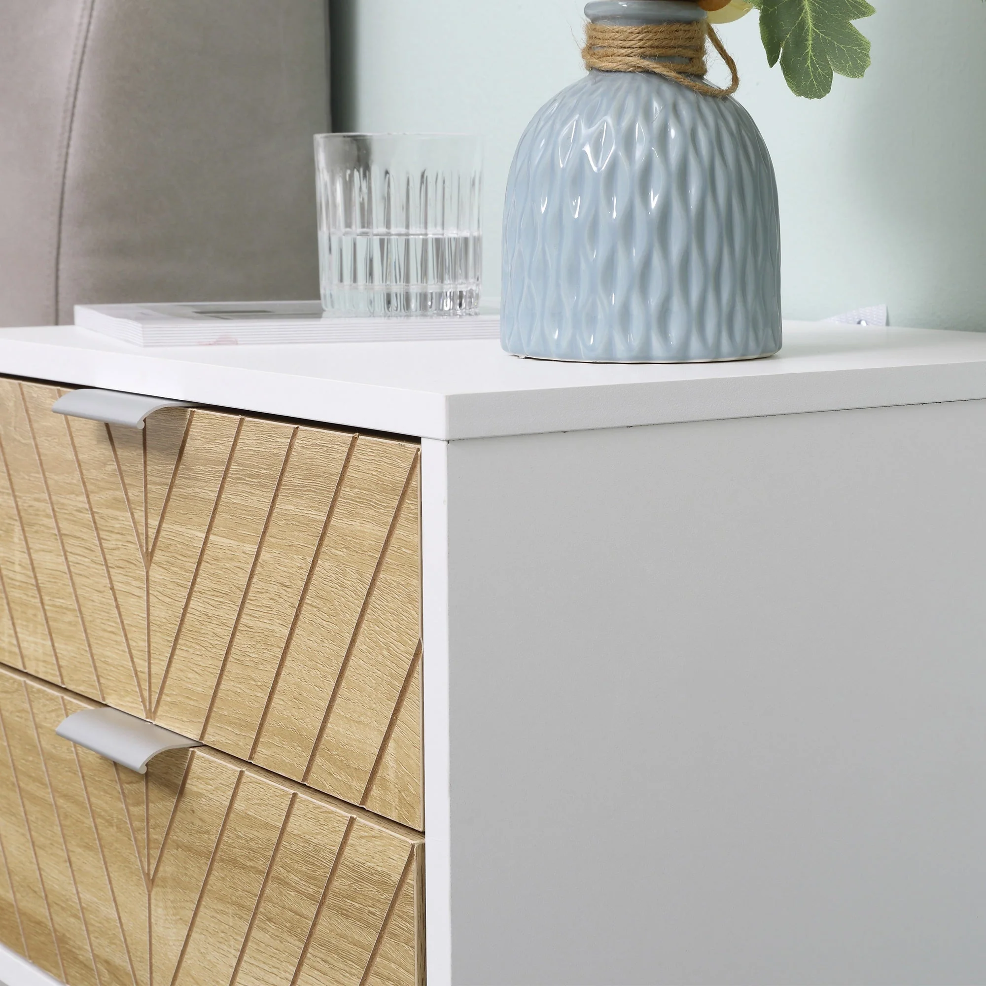 Homcom Modern Bedside Table With 2 Drawers Sofa Side Table For Bedroom White And Oak - Image 8
