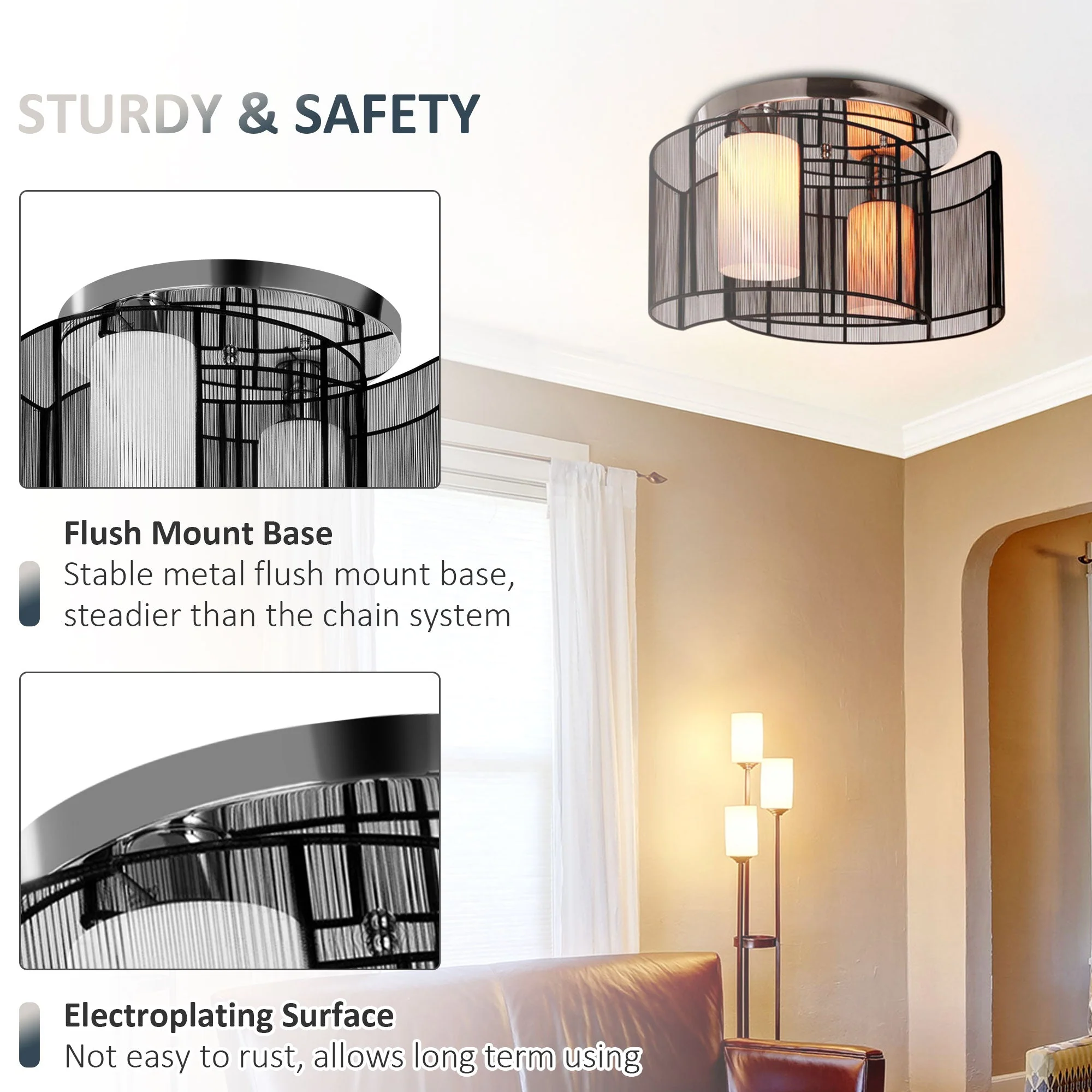 Homcom Modern Design Mini Style Flush Mount Ceiling Light Mount With Flush Metal Finish Chandelier For Hallway - Image 4