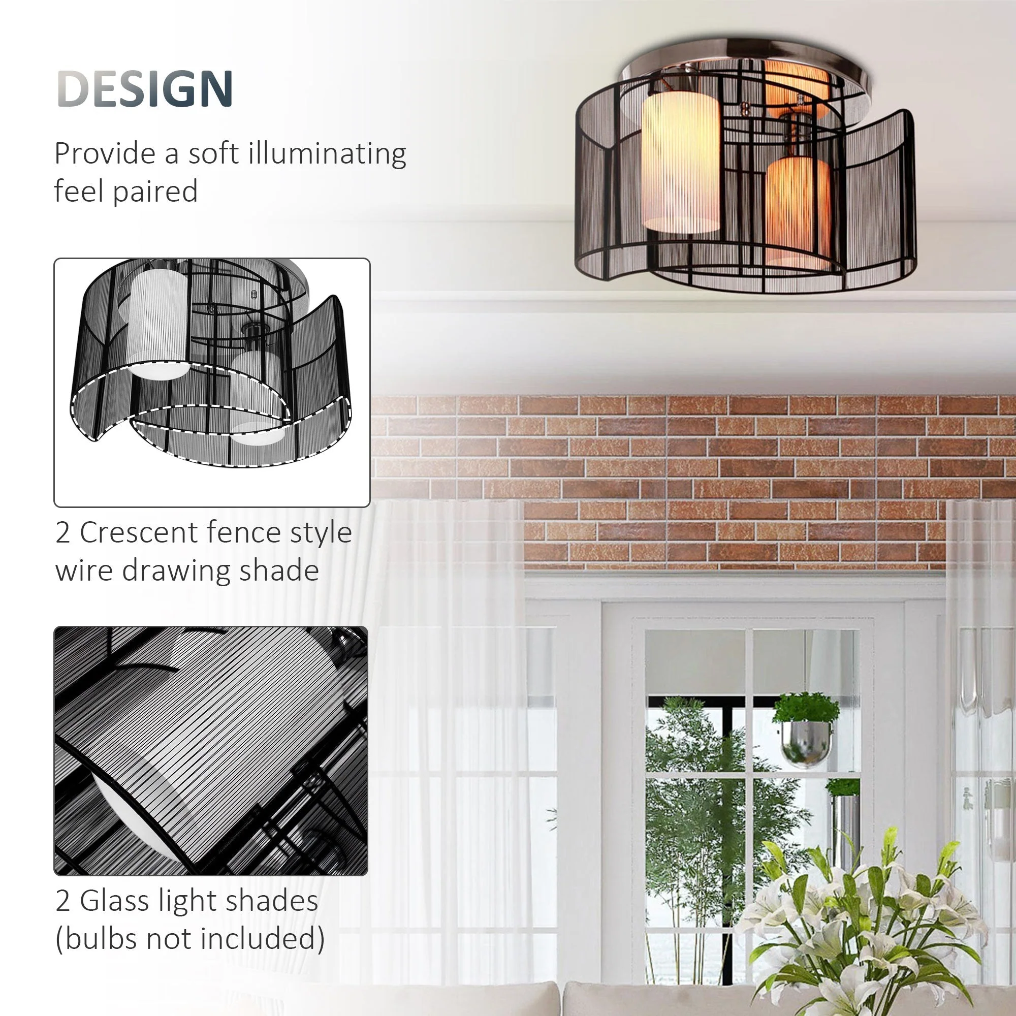 Homcom Modern Design Mini Style Flush Mount Ceiling Light Mount With Flush Metal Finish Chandelier For Hallway - Image 5