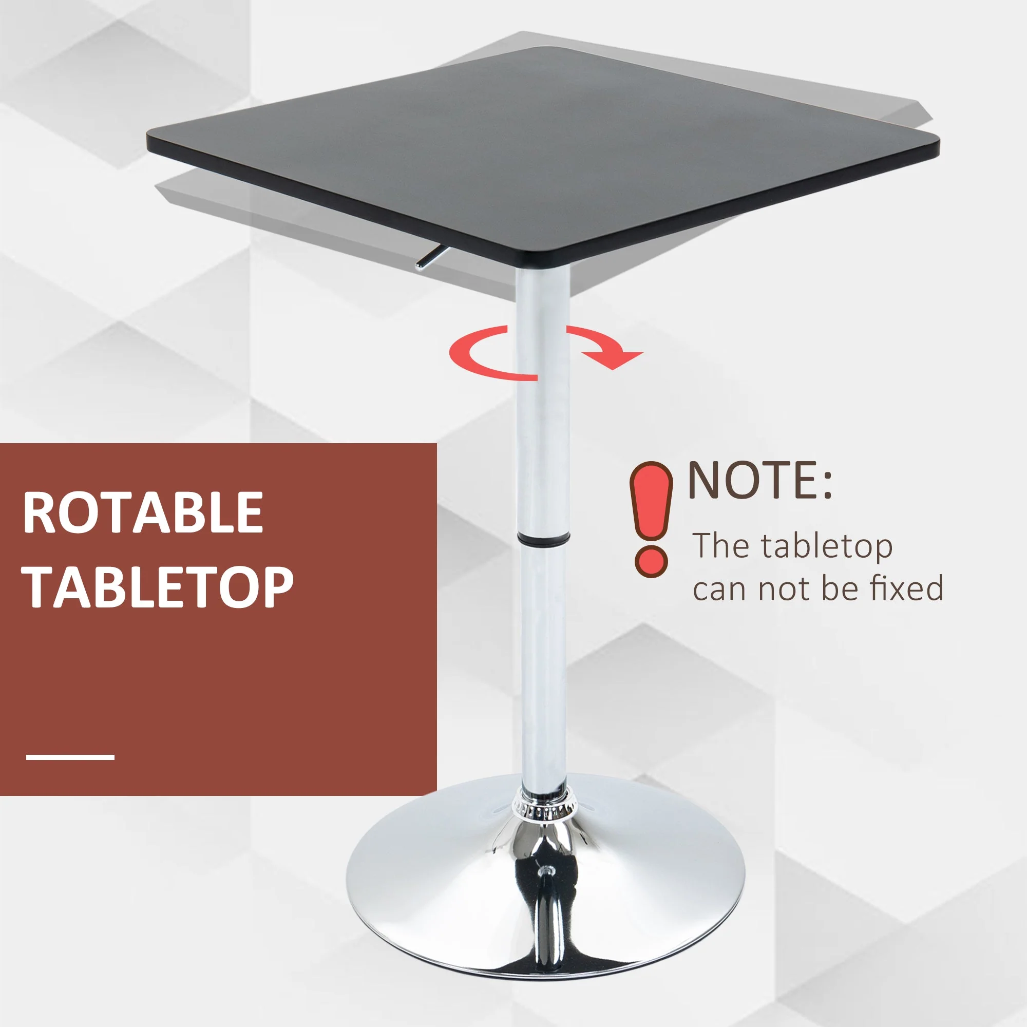 Homcom Modern Height Adjustable Counter Bar Table with 360 Swivel Tabletop and Electroplating Metal Base - Image 6