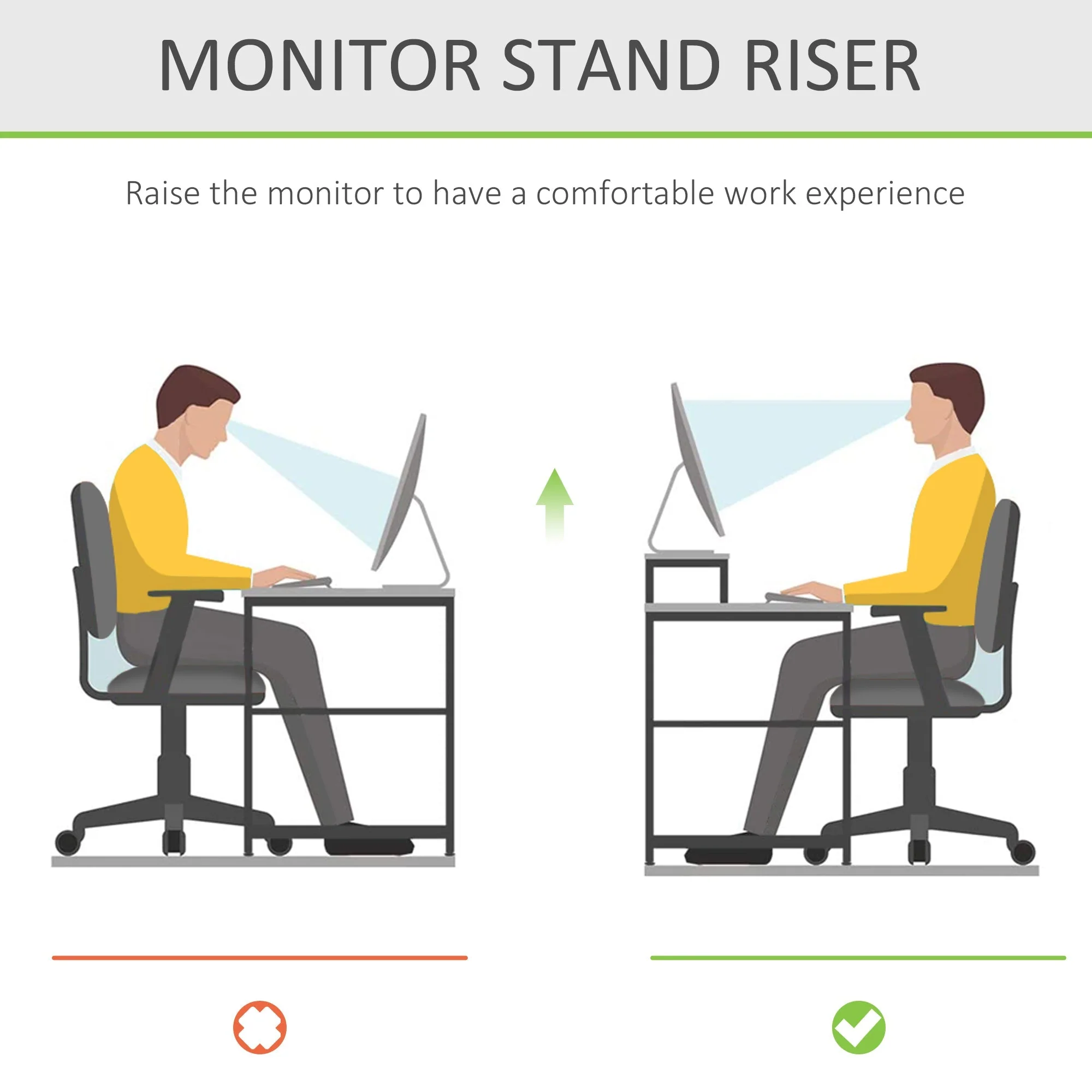 Homcom Monitor Riser Laptop Pc Plinth Stand Tv Computer Desktop Organiser With Drawer Bamboo - Image 4