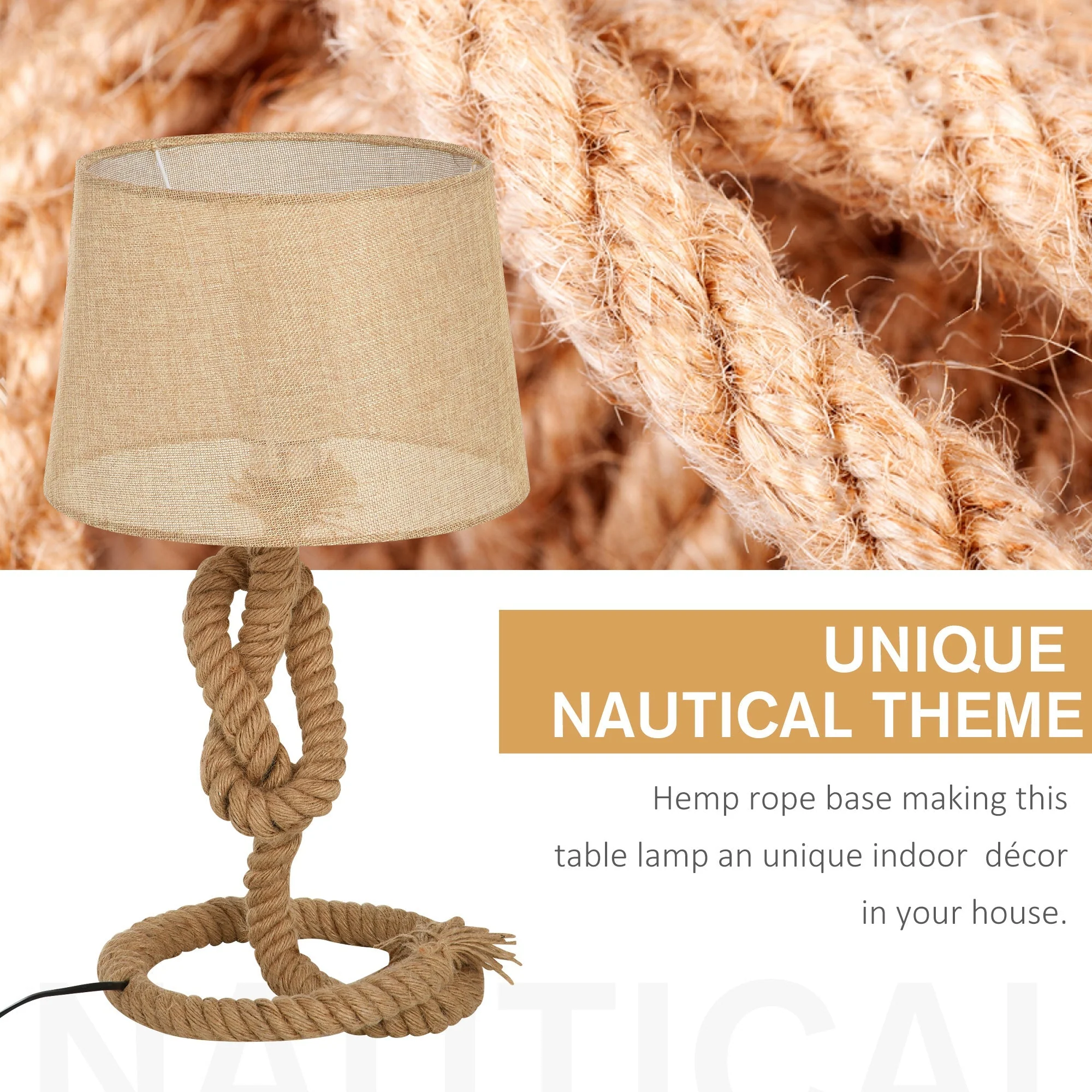 Homcom Nautical Style Table Lamp With Fabric Lampshade Metal Frame Power Switch - Image 4