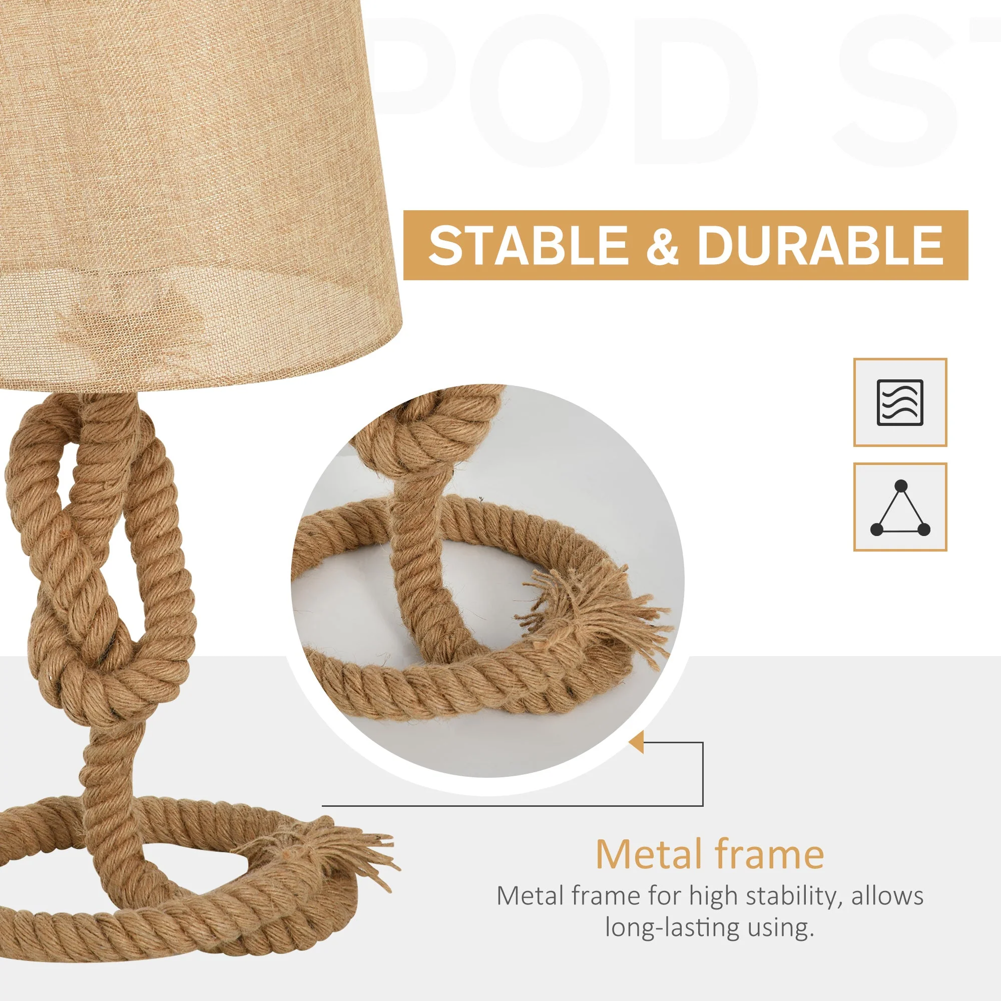 Homcom Nautical Style Table Lamp With Fabric Lampshade Metal Frame Power Switch - Image 5