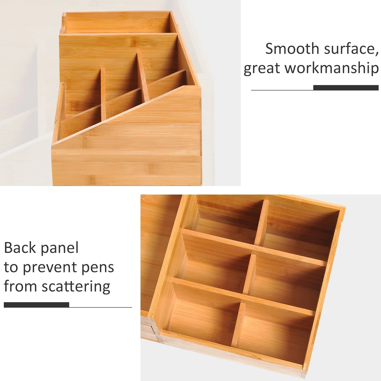Homcom Organiser Holder Multi-Function Storage Caddy Drawers Home Office Stationary Supplies 7 Storage Compartments And 2 Drawers Natural Wood - Image 6