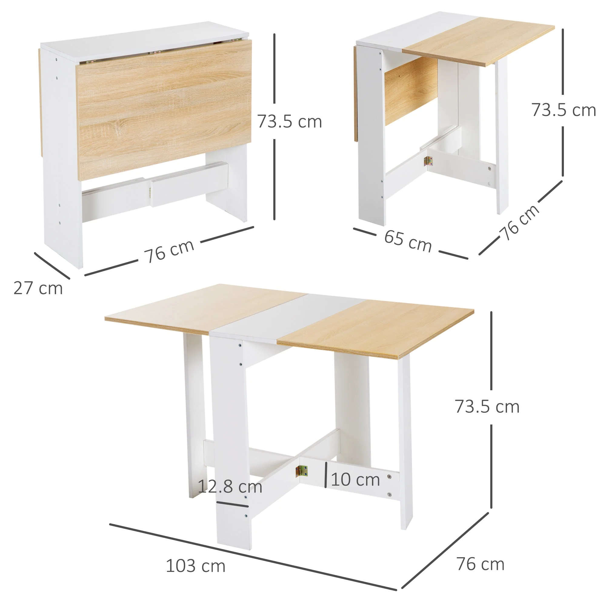 Homcom Particle Board Wooden Folding Dining Table Writing Computer Desk Pc Workstation Space Saving Home Office Oak & White - Image 3
