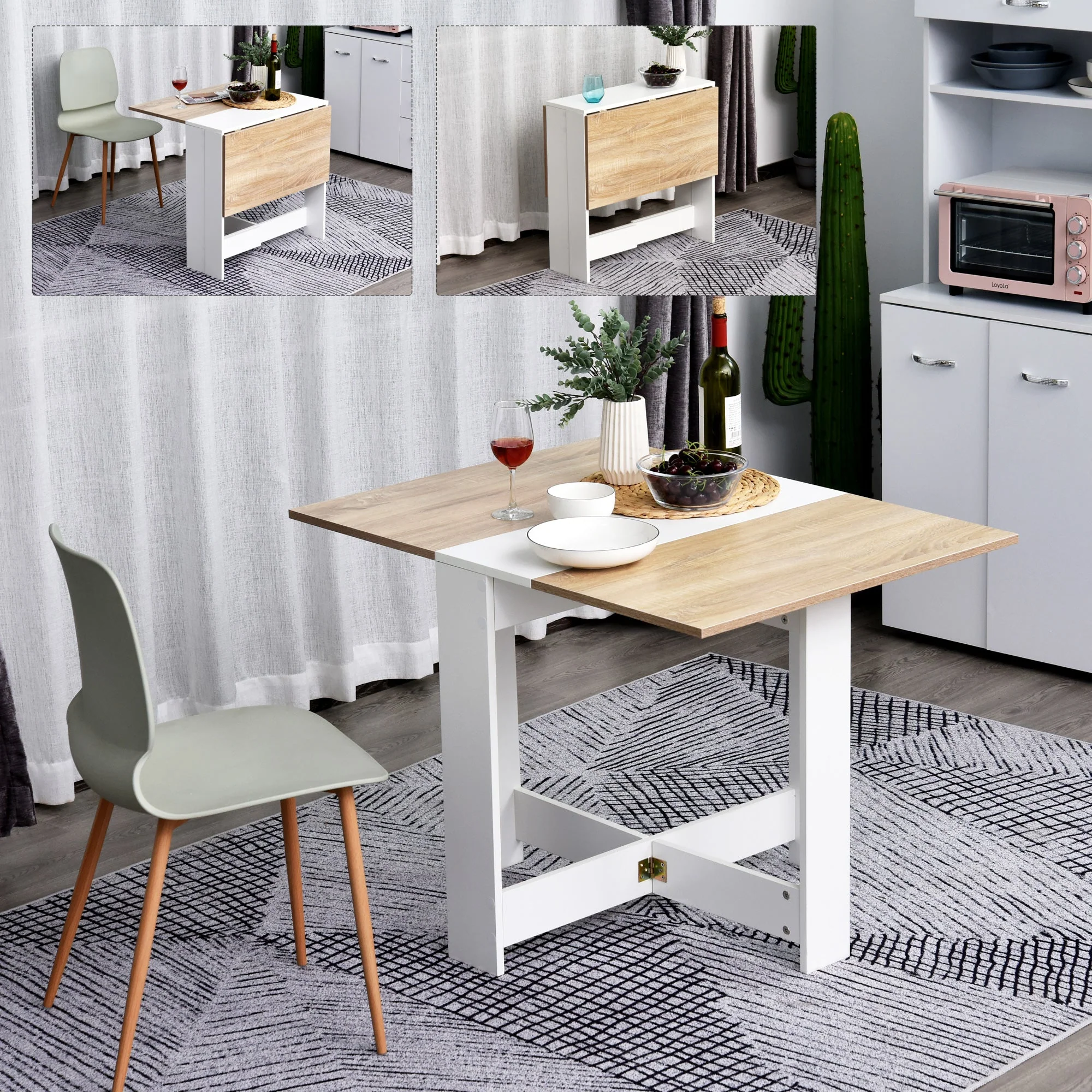 Homcom Particle Board Wooden Folding Dining Table Writing Computer Desk Pc Workstation Space Saving Home Office Oak & White - Image 6