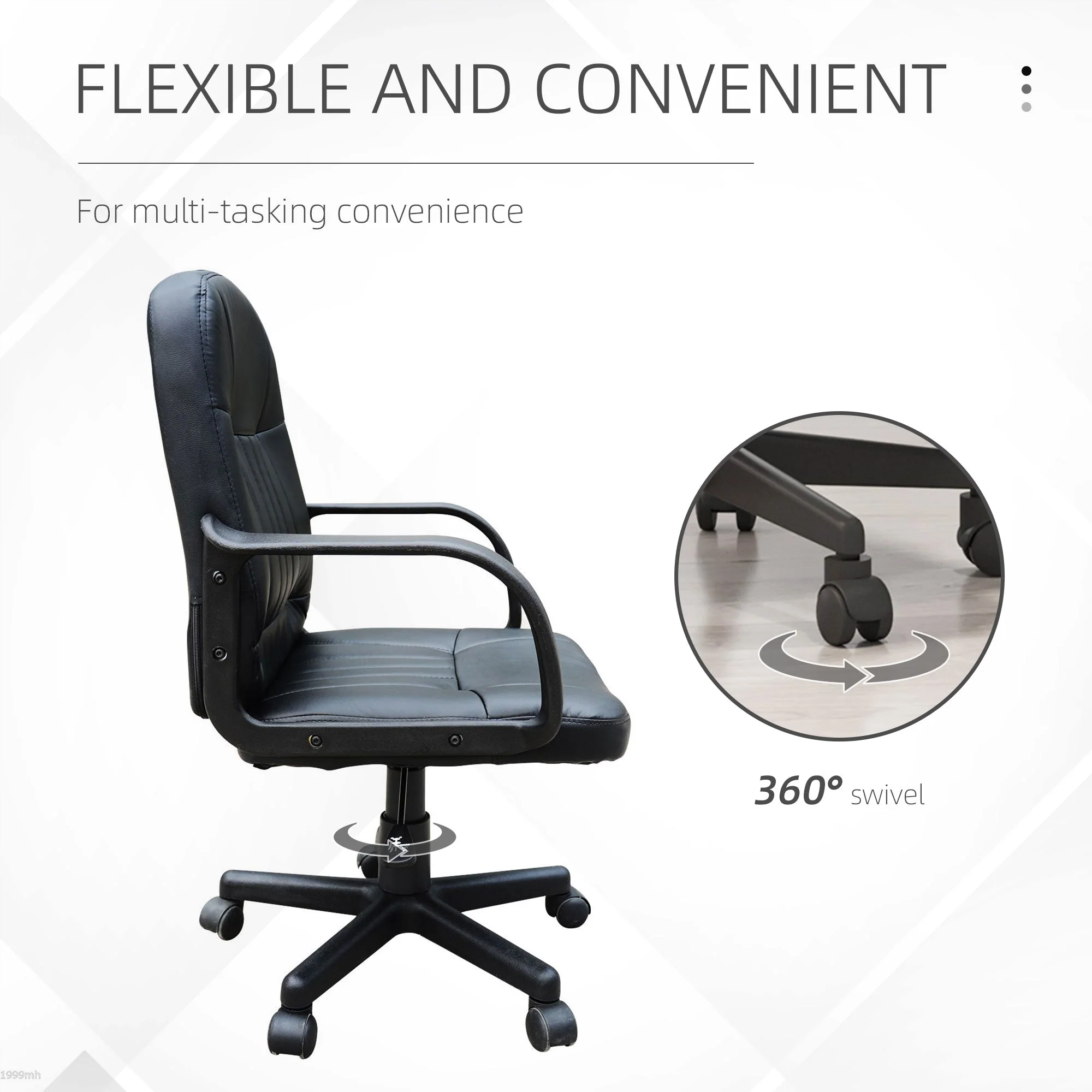 Homcom Pu Leather 360 Swivel Home Office Chair With Armrest Black - Image 5