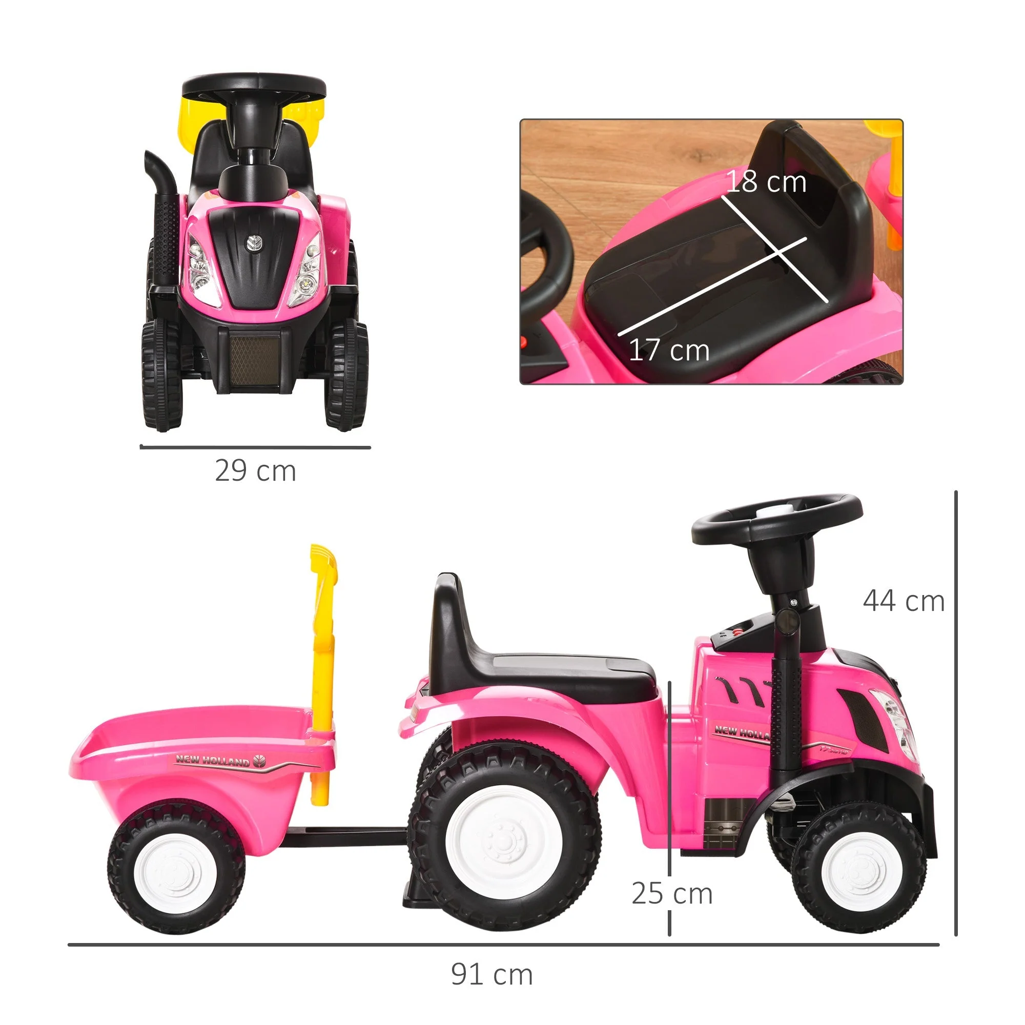 Homcom Ride-On Tractor Toddler Walker Foot-To-Floor Slide For Ages 1-3 Years - Pink - Image 2