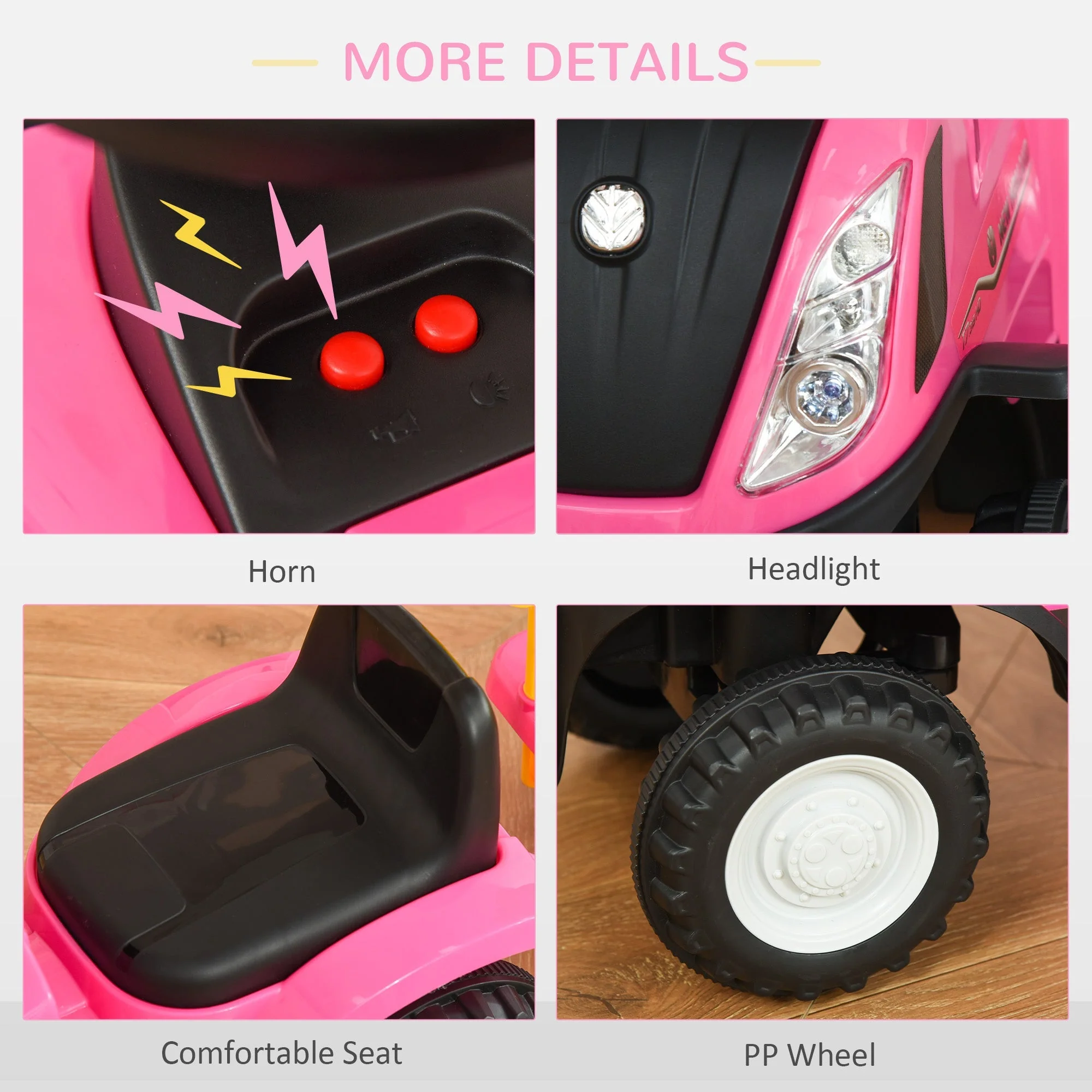 Homcom Ride-On Tractor Toddler Walker Foot-To-Floor Slide For Ages 1-3 Years - Pink - Image 5